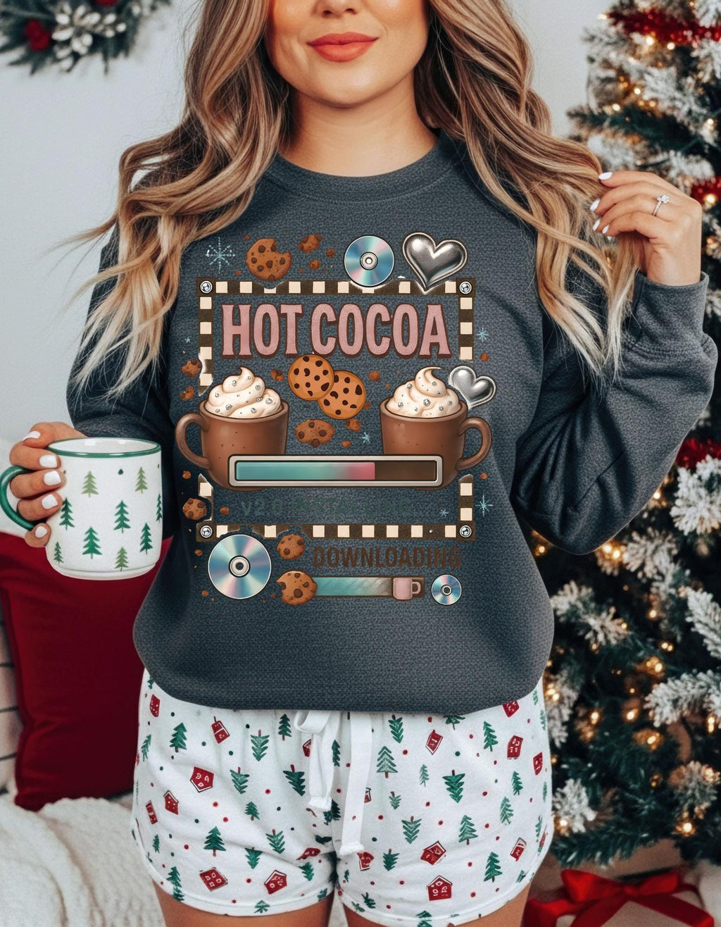 Cozy Hot Cocoa Crewneck Sweatshirt | Retro Y2K Christmas Sweater