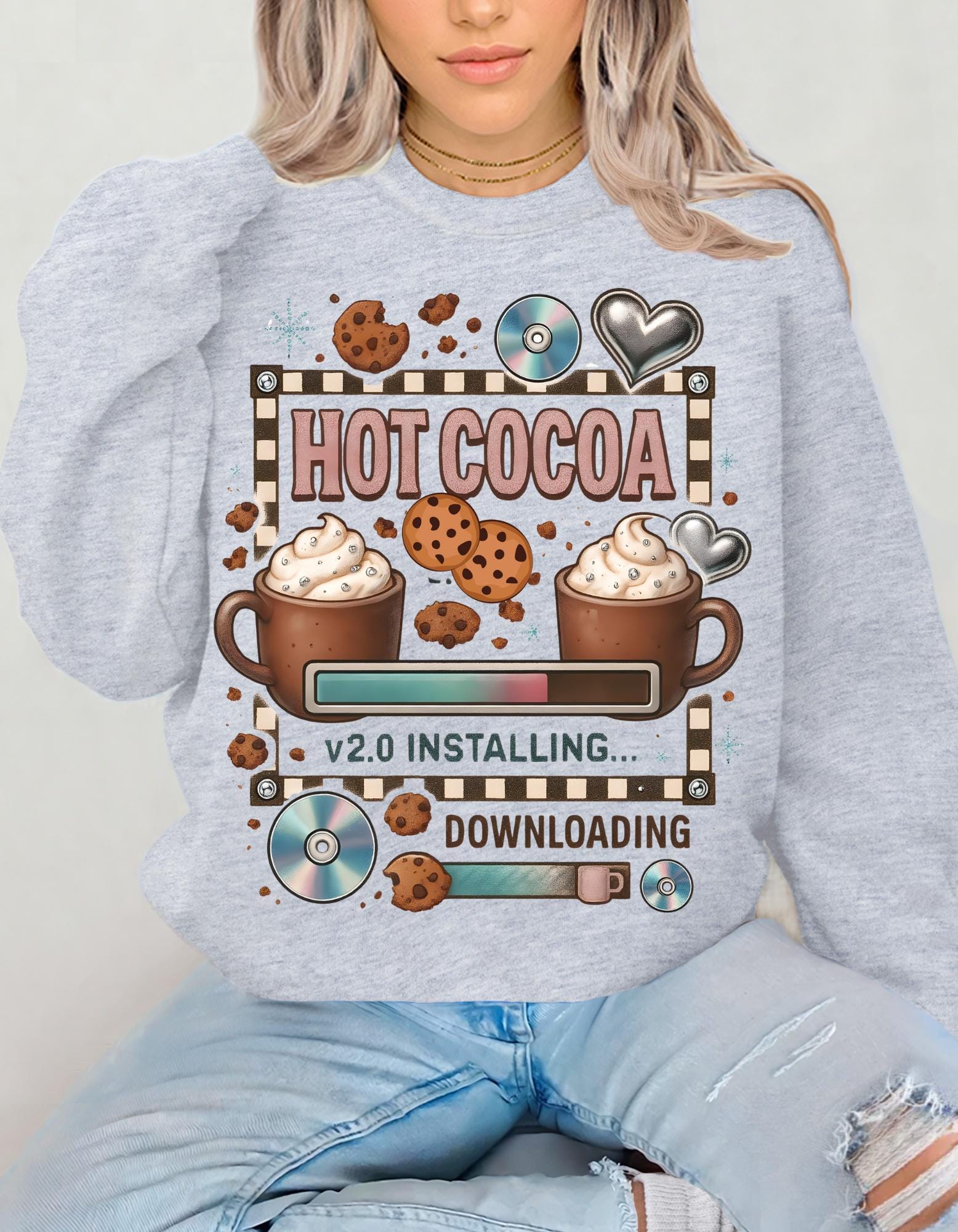 Cozy Hot Cocoa Crewneck Sweatshirt | Retro Y2K Christmas Sweater