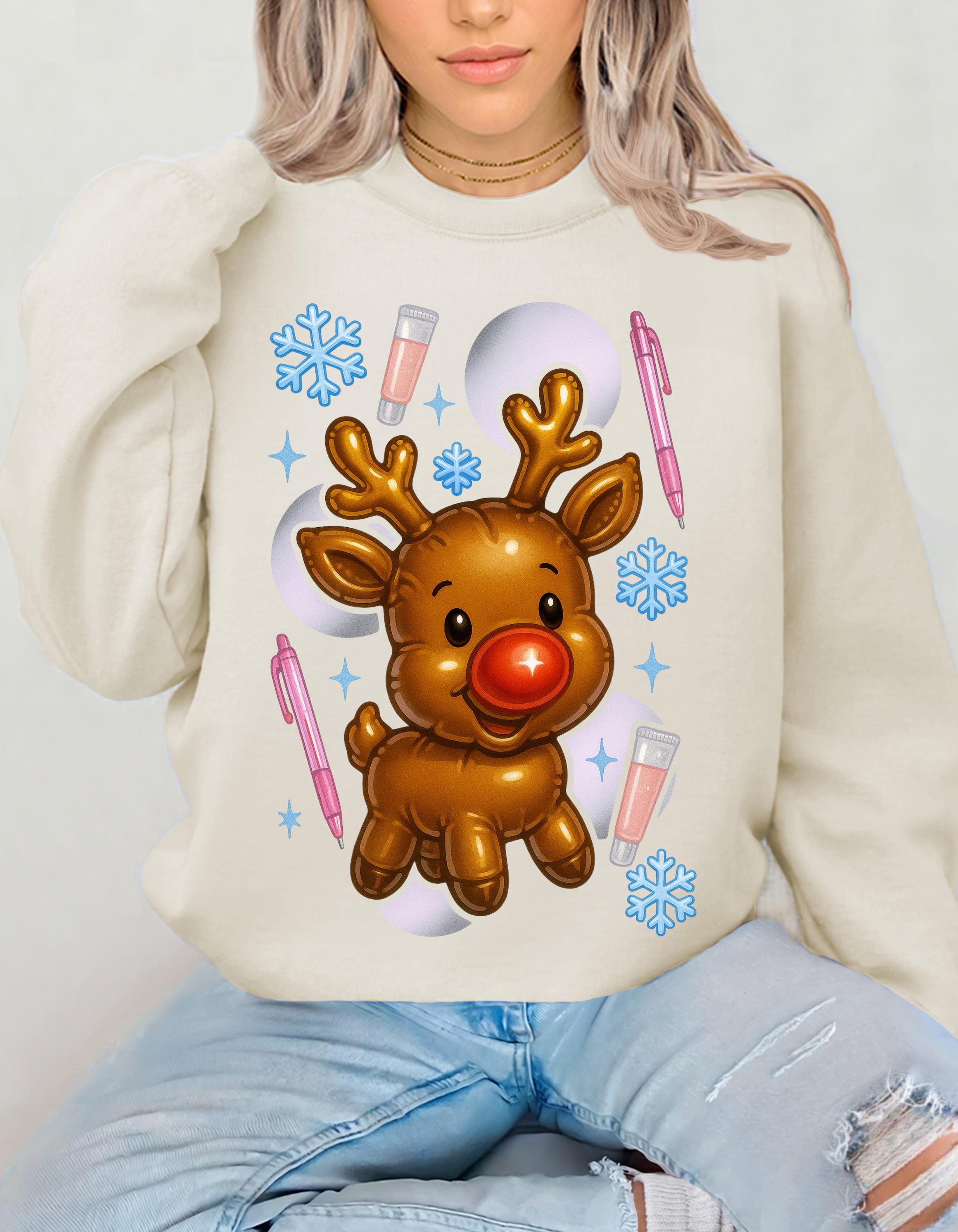 Rudolph Reindeer Christmas Crewneck Sweatshirt: Holiday Snowflake Design
