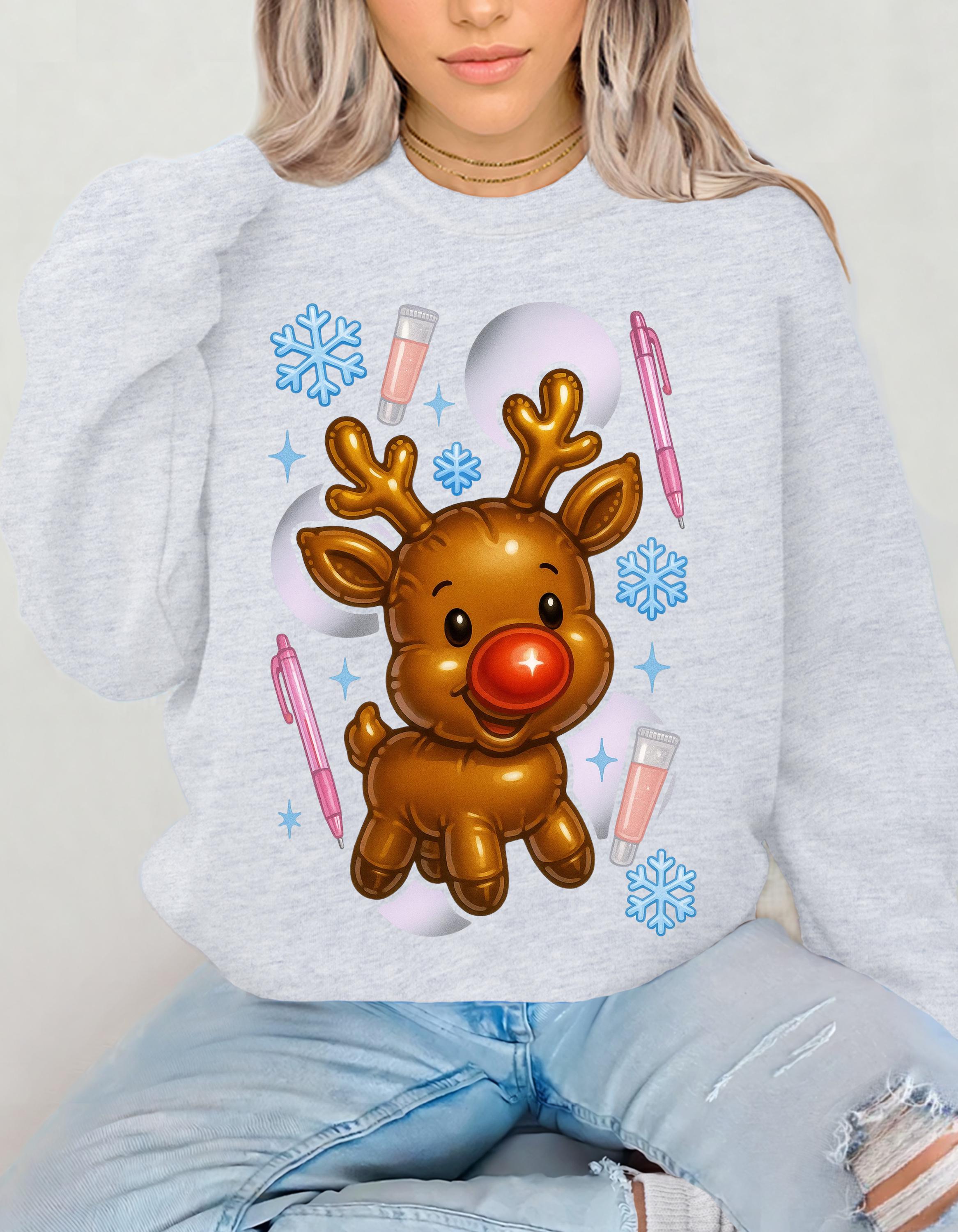 Rudolph Reindeer Christmas Crewneck Sweatshirt: Holiday Snowflake Design