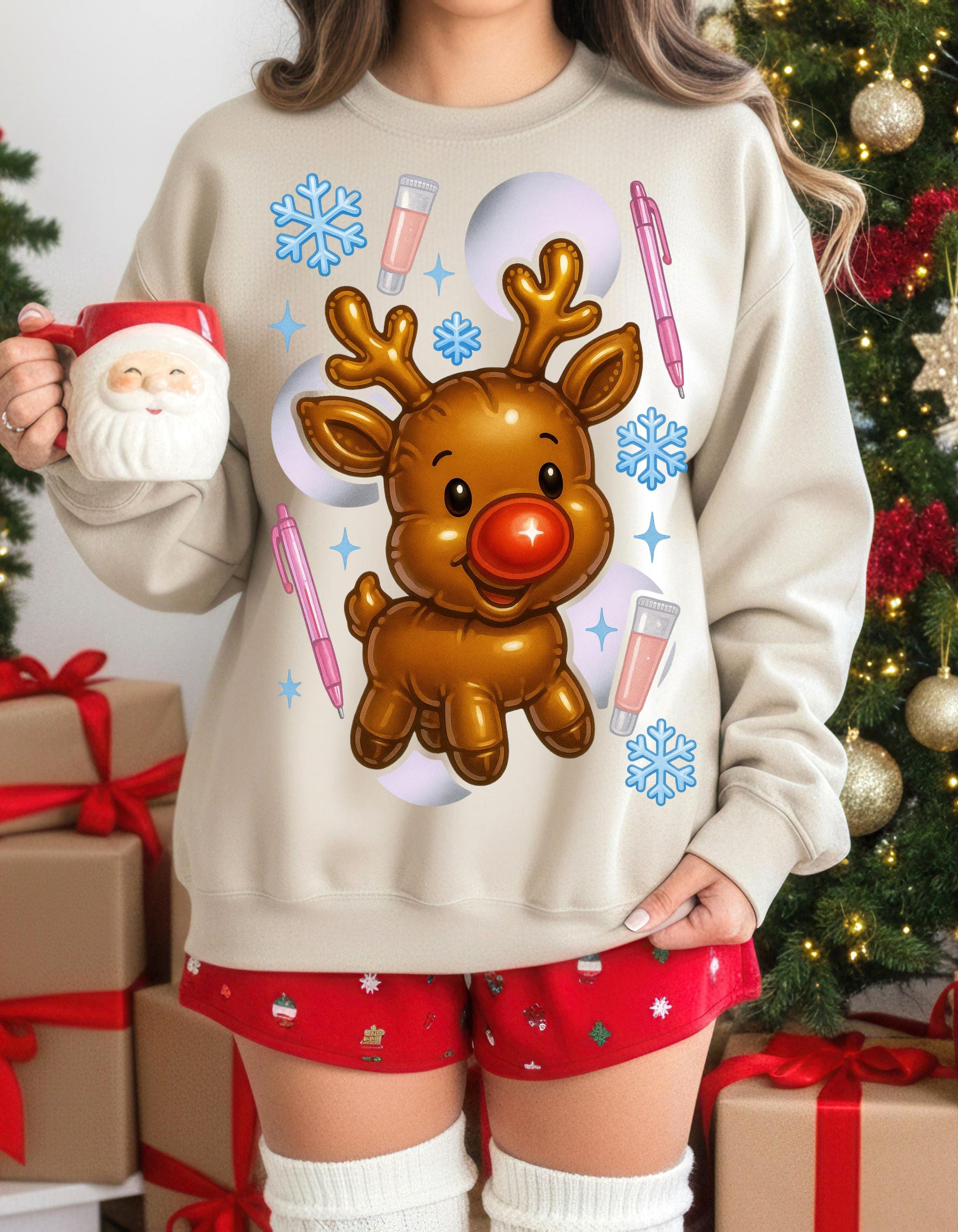 Rudolph Reindeer Christmas Crewneck Sweatshirt: Holiday Snowflake Design