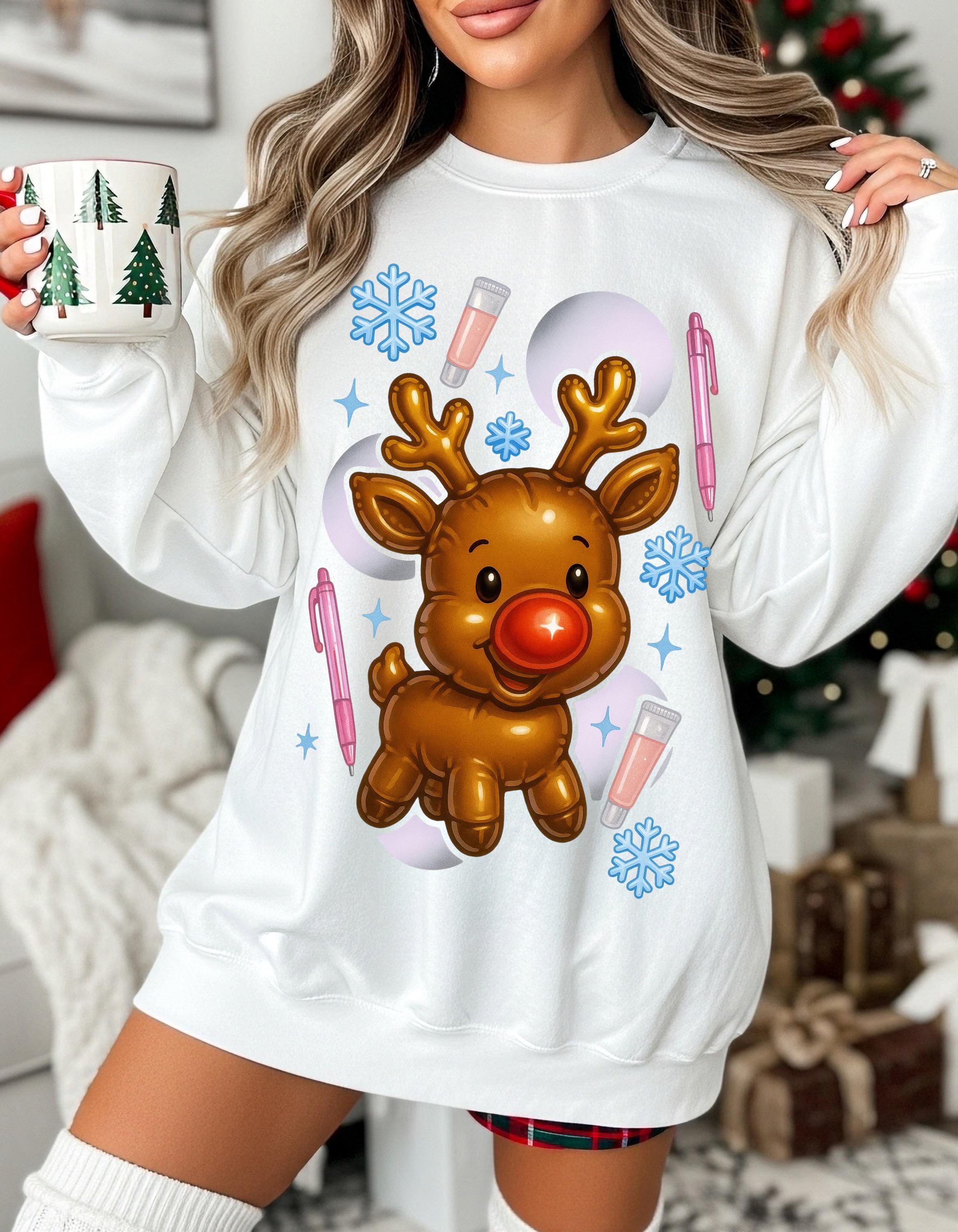 Rudolph Reindeer Christmas Crewneck Sweatshirt: Holiday Snowflake Design