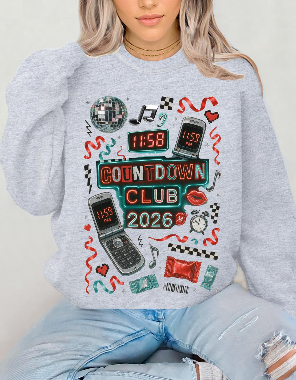 Countdown Club 2026 Sweatshirt New Year Party Retro Electronics Design Vintage Unisex Celebration Wear