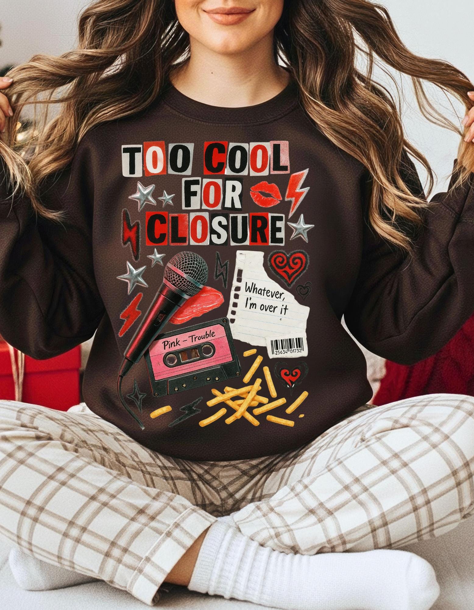 Too Cool For Closure Graphic Cassette Sweatshirt | Retro Punk Lightning Hearts Vintage Music Pullover