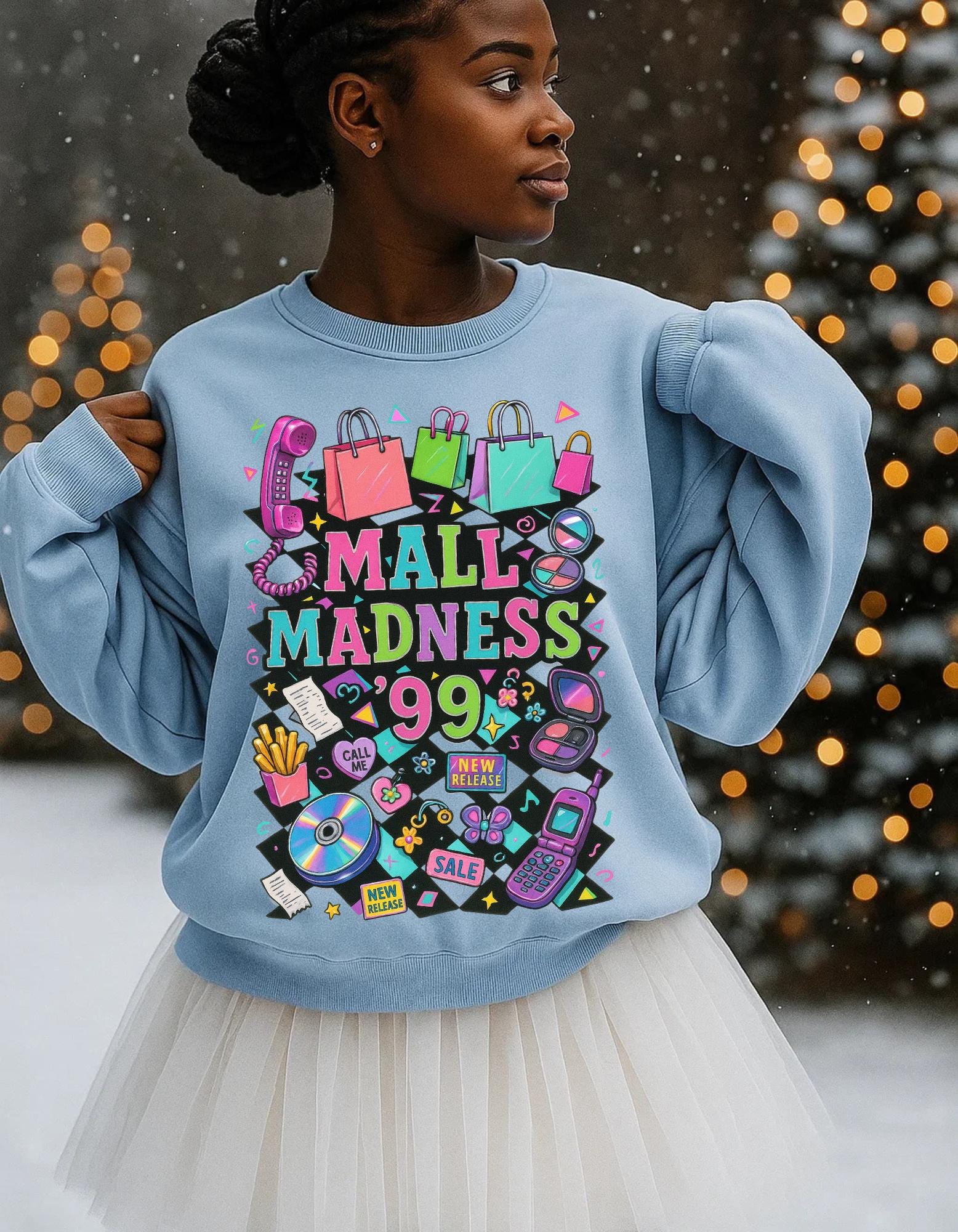 Mall Madness 99 Graphic Sweatshirt | Shopping Retro Arcade Design Unisex Crewneck