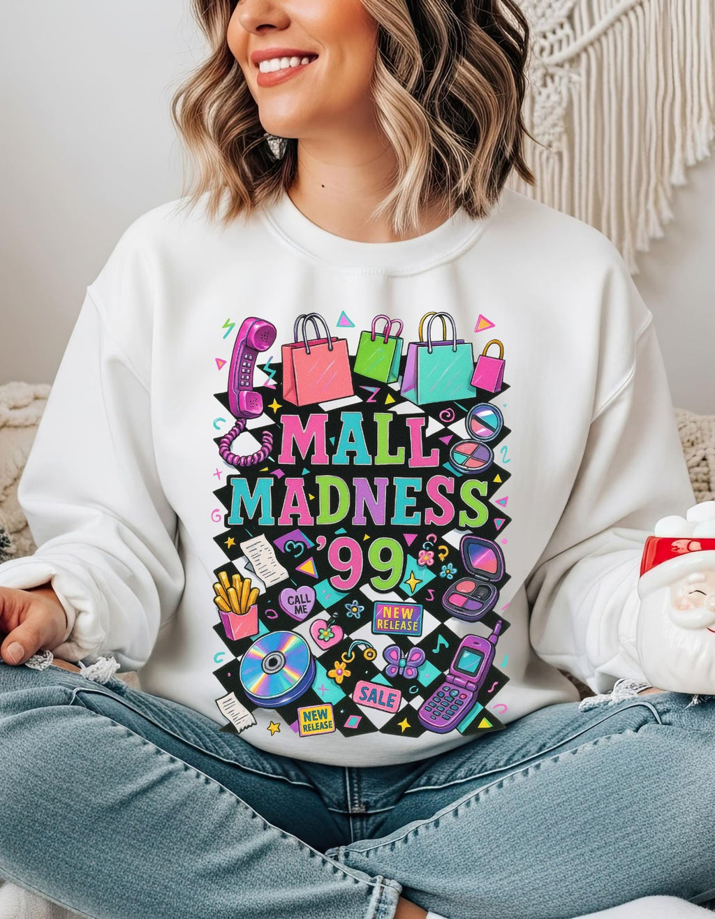 Mall Madness 99 Graphic Sweatshirt | Shopping Retro Arcade Design Unisex Crewneck