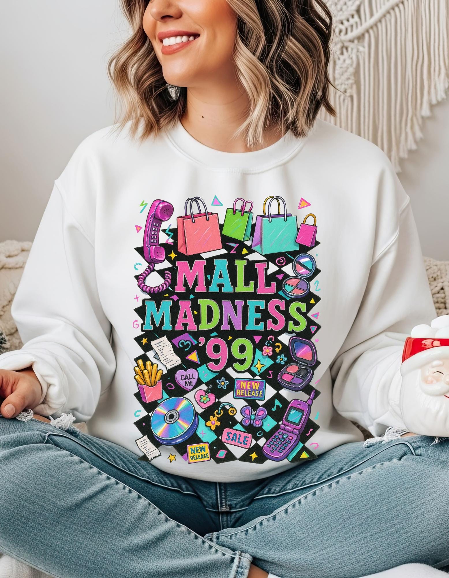 Mall Madness 99 Graphic Sweatshirt | Shopping Retro Arcade Design Unisex Crewneck