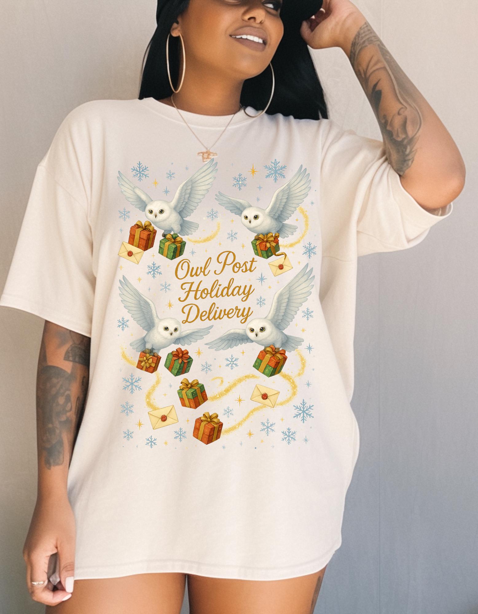 Magical Owl Holiday Delivery Sweatshirt: Potter Fans Christmas Pullover