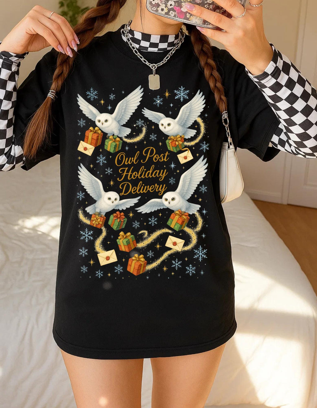 Magical Owl Holiday Delivery Sweatshirt: Potter Fans Christmas Pullover
