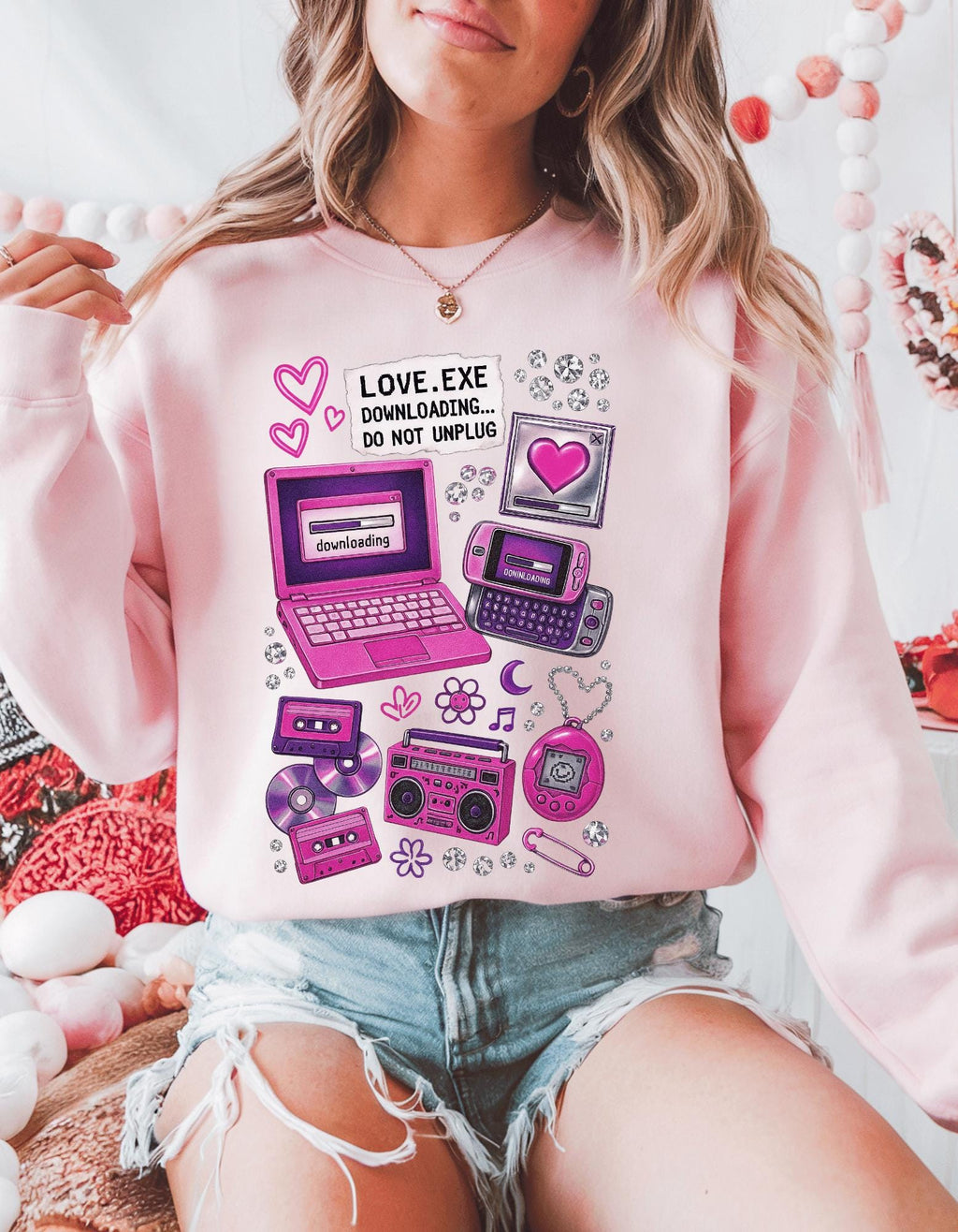 Retro Tech Heart love.exe Crewneck Sweatshirt | Y2K Valentine