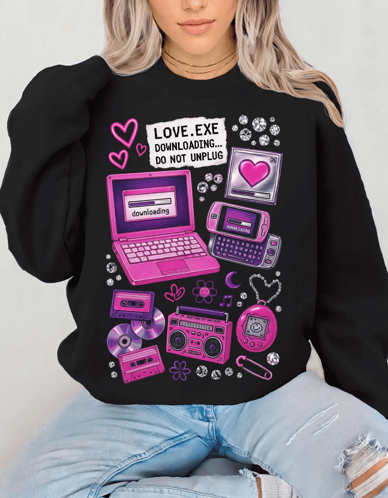 Retro Tech Heart love.exe Crewneck Sweatshirt | Y2K Valentine