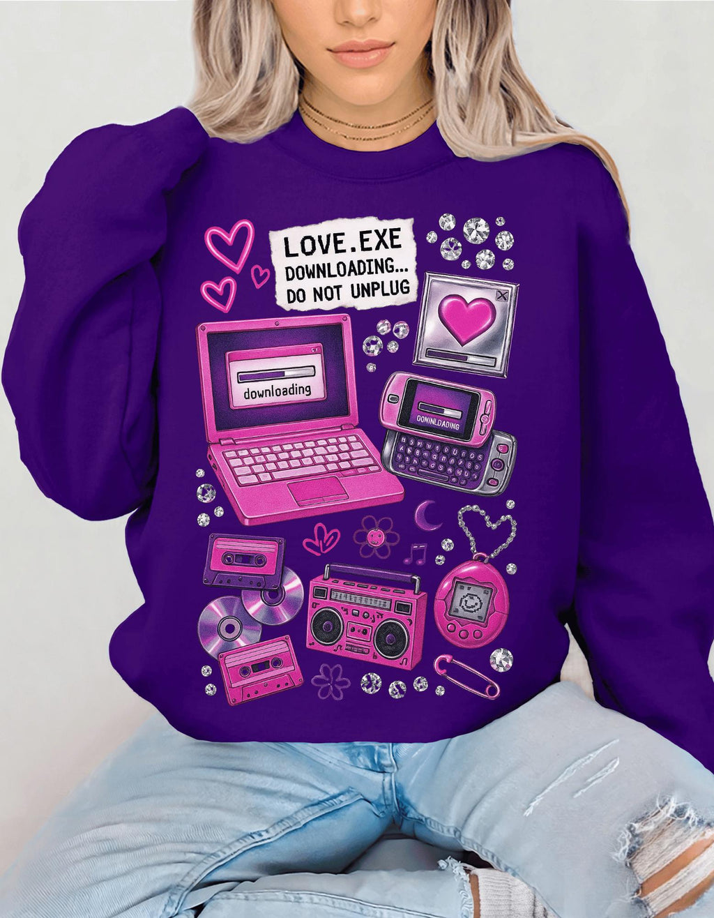 Retro Tech Heart love.exe Crewneck Sweatshirt | Y2K Valentine