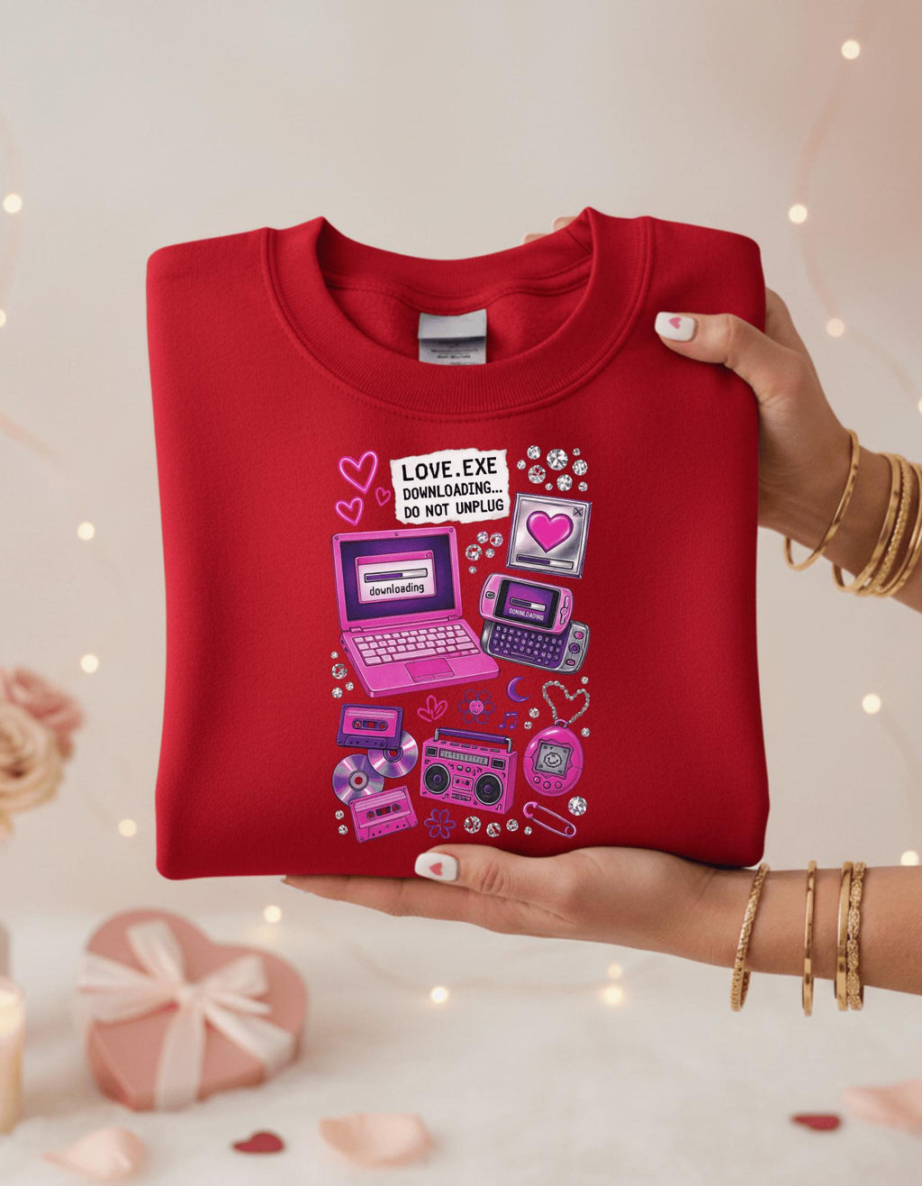 Retro Tech Heart love.exe Crewneck Sweatshirt | Y2K Valentine