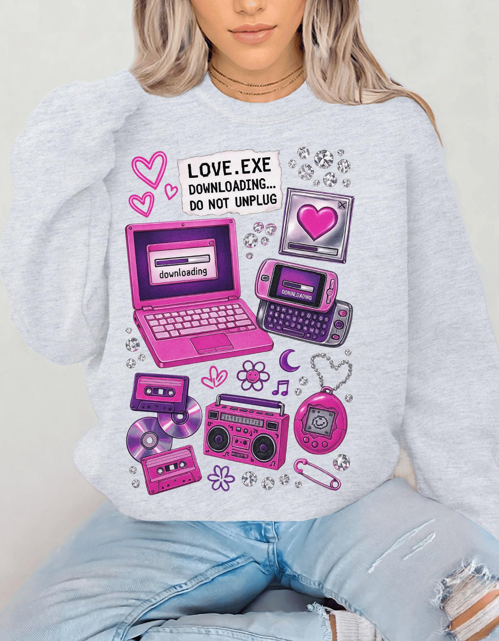 Retro Tech Heart love.exe Crewneck Sweatshirt | Y2K Valentine
