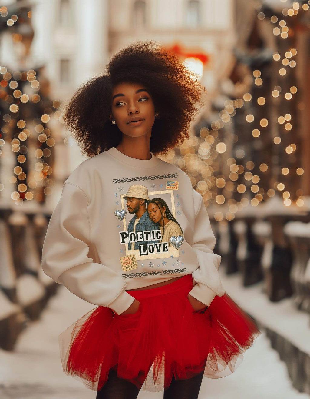 90s Black Romance Crewneck Sweatshirt, Poetic Love Nostalgia