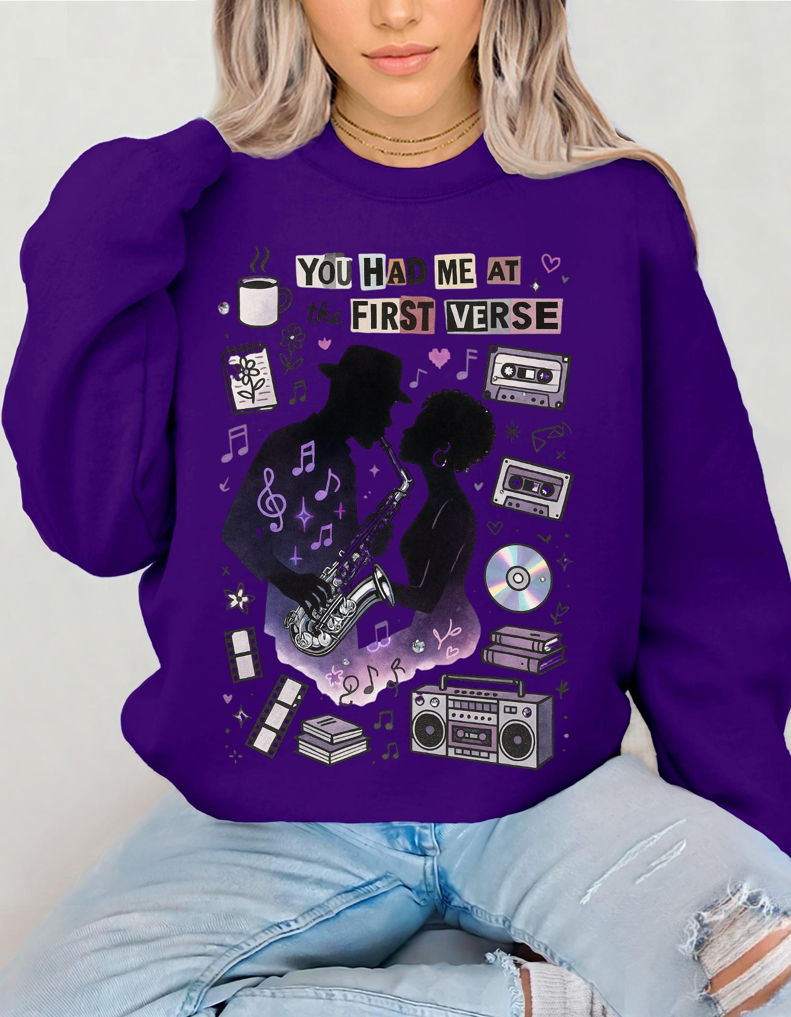 You Had Me At First Verse Sweatshirt | Retro Music Romance Design