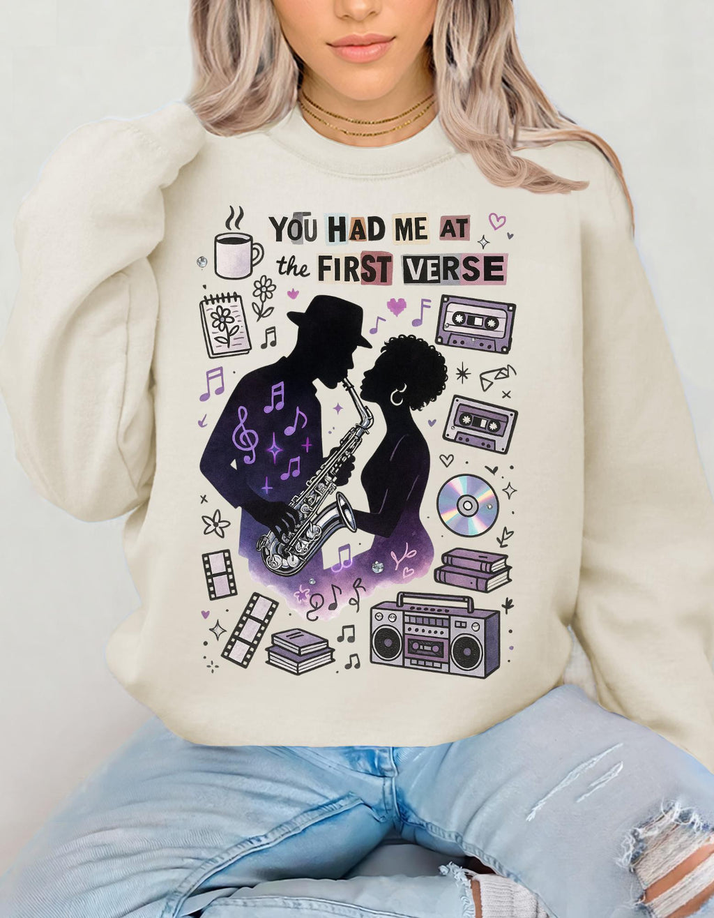 You Had Me At First Verse Sweatshirt | Retro Music Romance Design