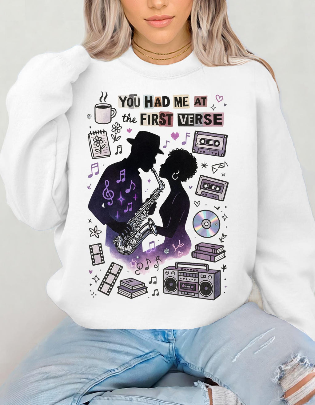 You Had Me At First Verse Sweatshirt | Retro Music Romance Design