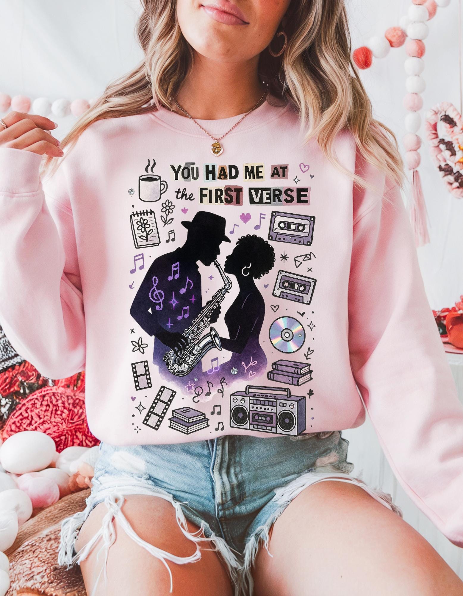 You Had Me At First Verse Sweatshirt | Retro Music Romance Design