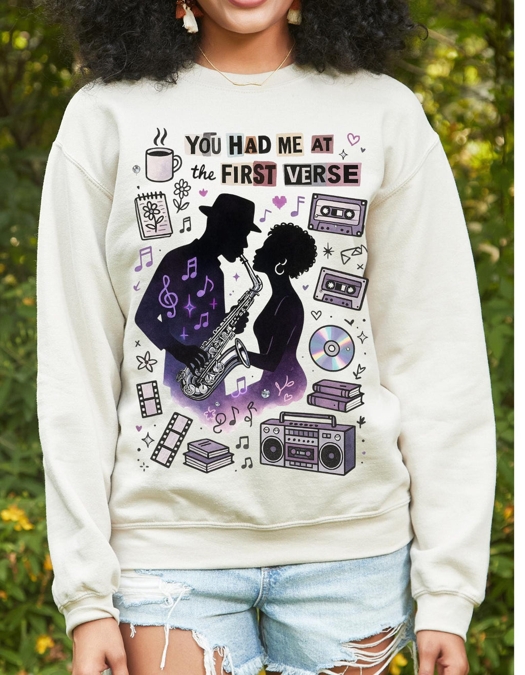 You Had Me At First Verse Sweatshirt | Retro Music Romance Design