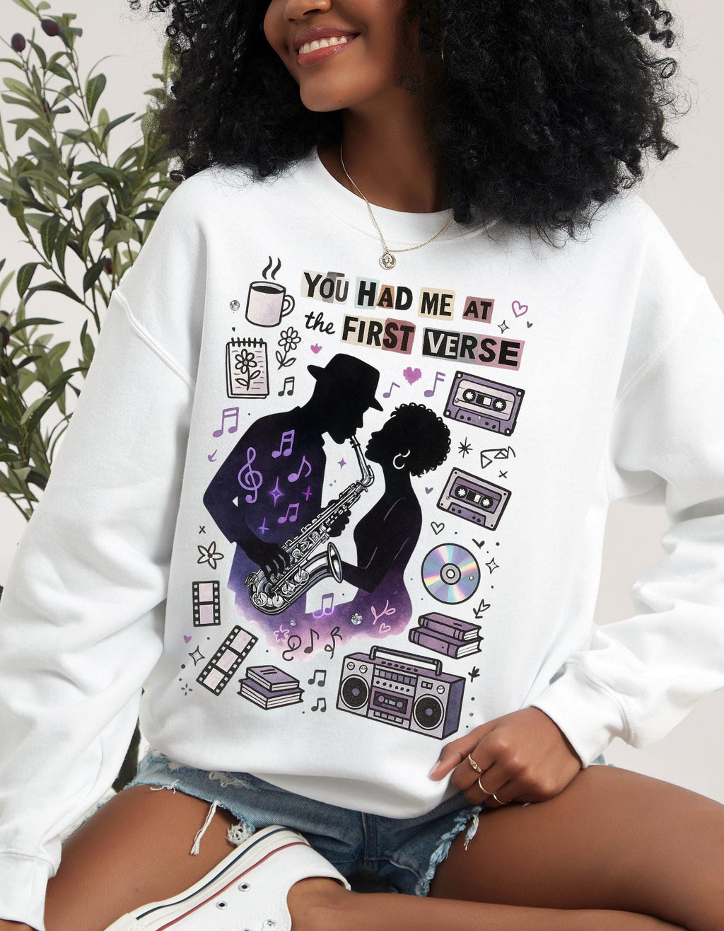 You Had Me At First Verse Sweatshirt | Retro Music Romance Design