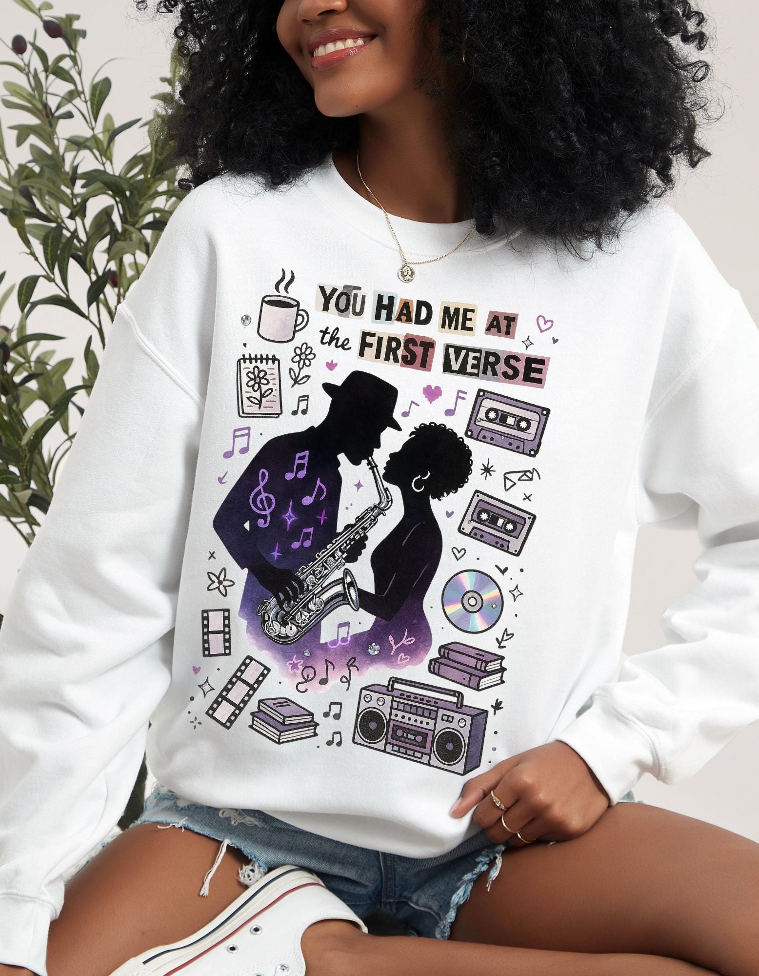 You Had Me At First Verse Sweatshirt | Retro Music Romance Design