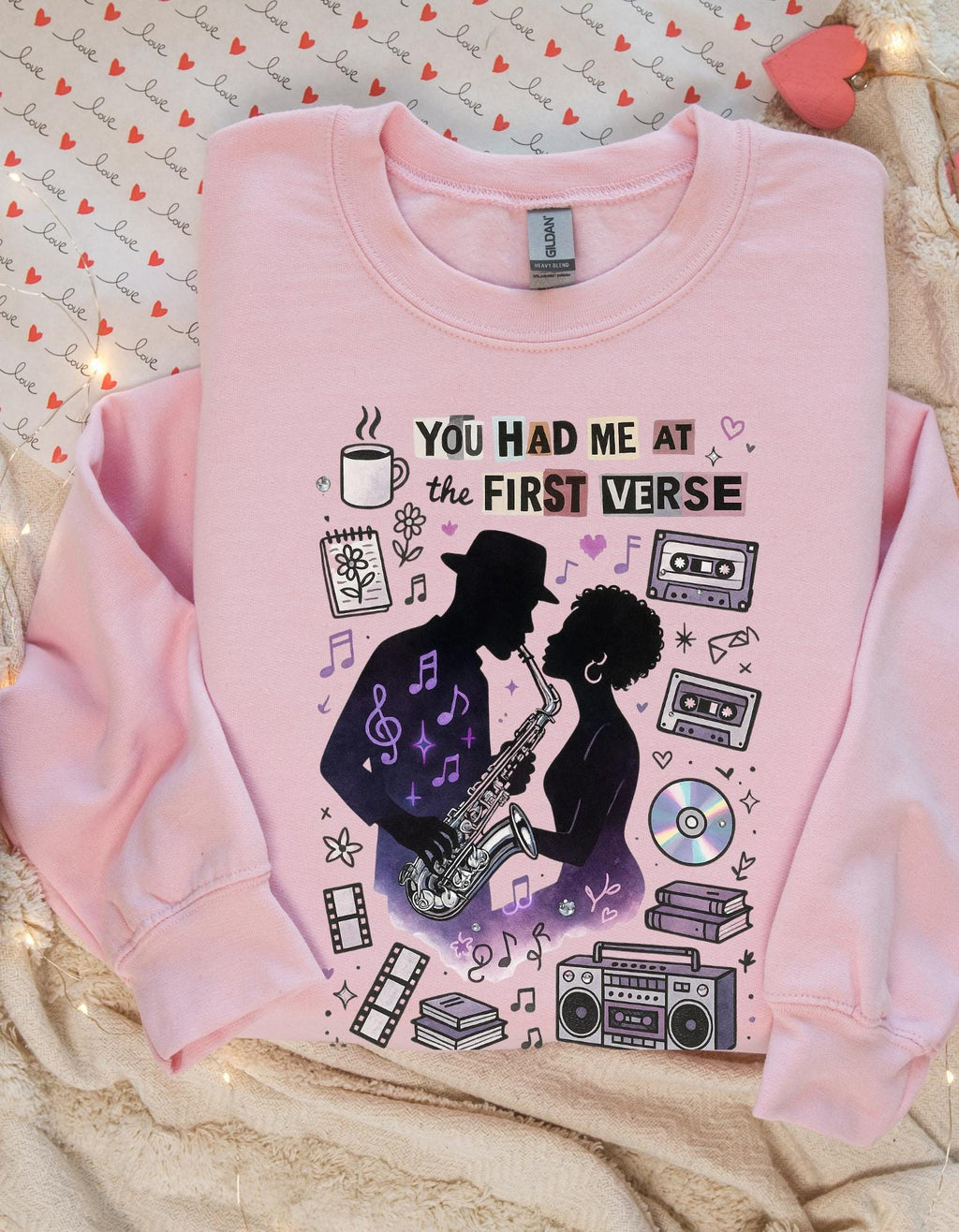 You Had Me At First Verse Sweatshirt | Retro Music Romance Design