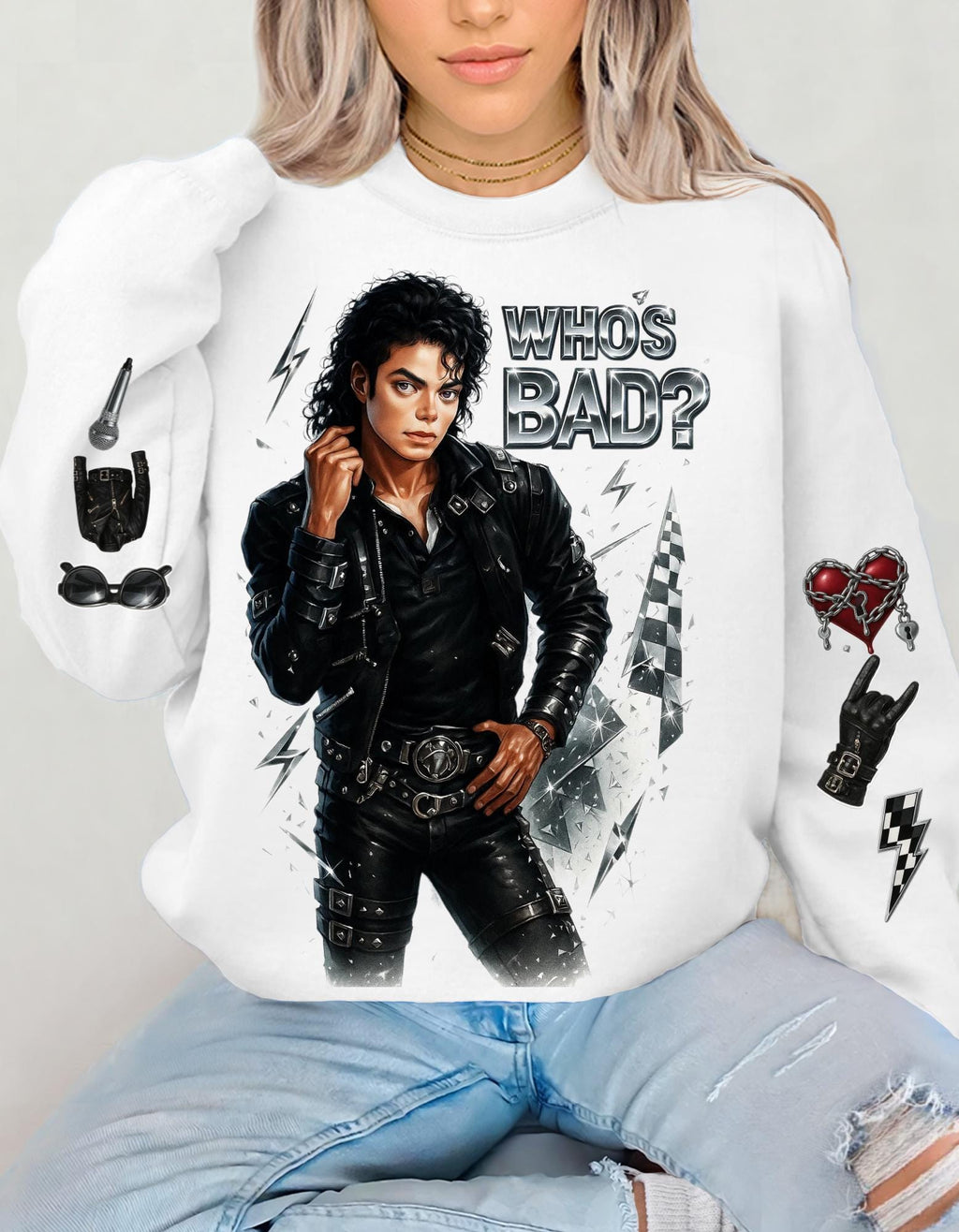Mj parody Sweatshirt: King of Pop, Who's Bad Crewneck