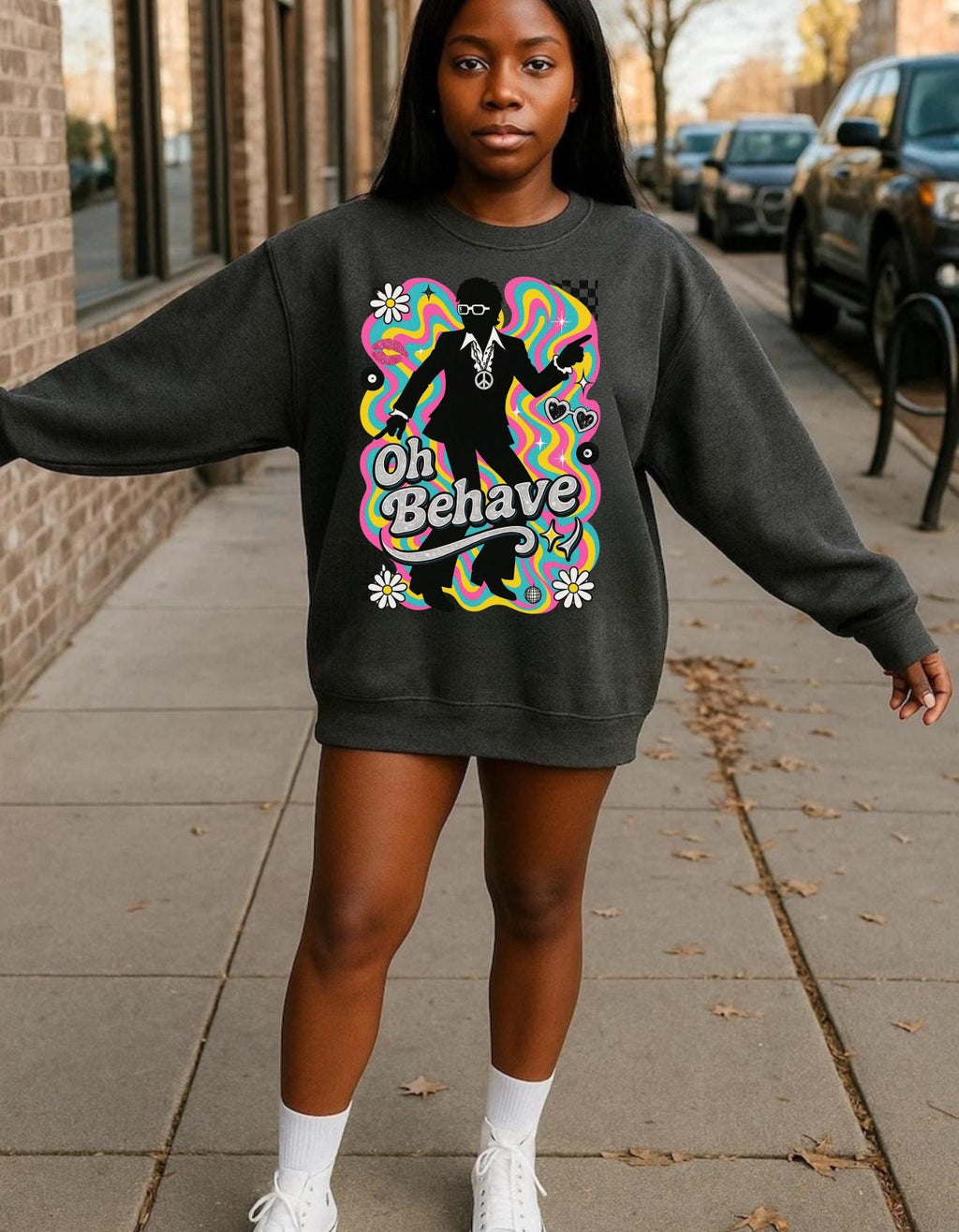 Retro 'Oh Behave' Sweatshirt | 60s Mod Style Peace Sign Pullover