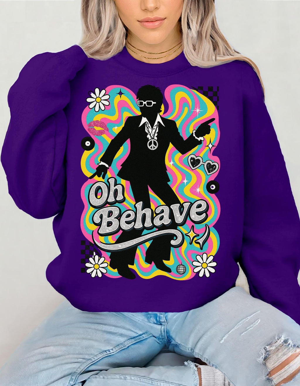 Retro 'Oh Behave' Sweatshirt | 60s Mod Style Peace Sign Pullover
