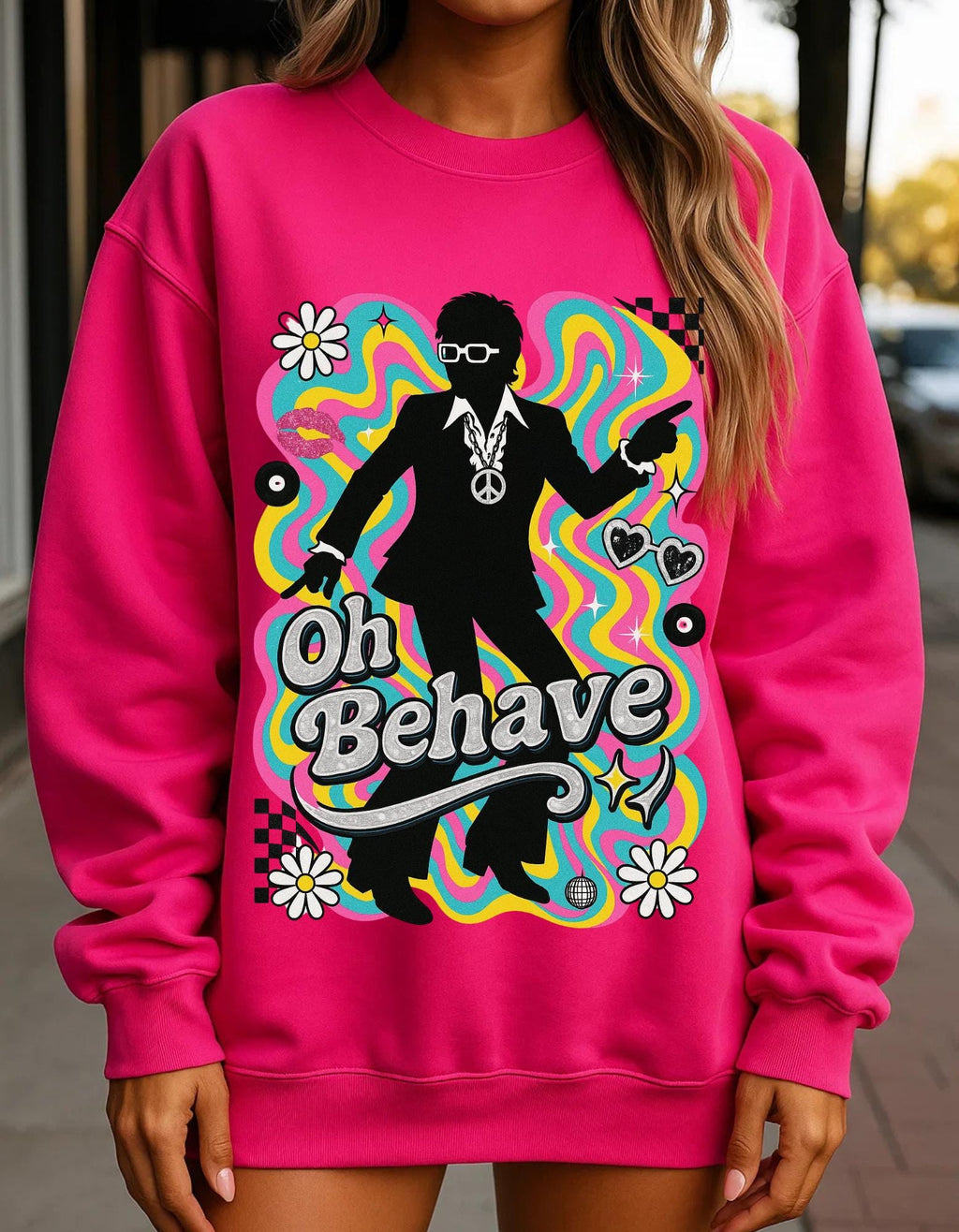 Retro 'Oh Behave' Sweatshirt | 60s Mod Style Peace Sign Pullover