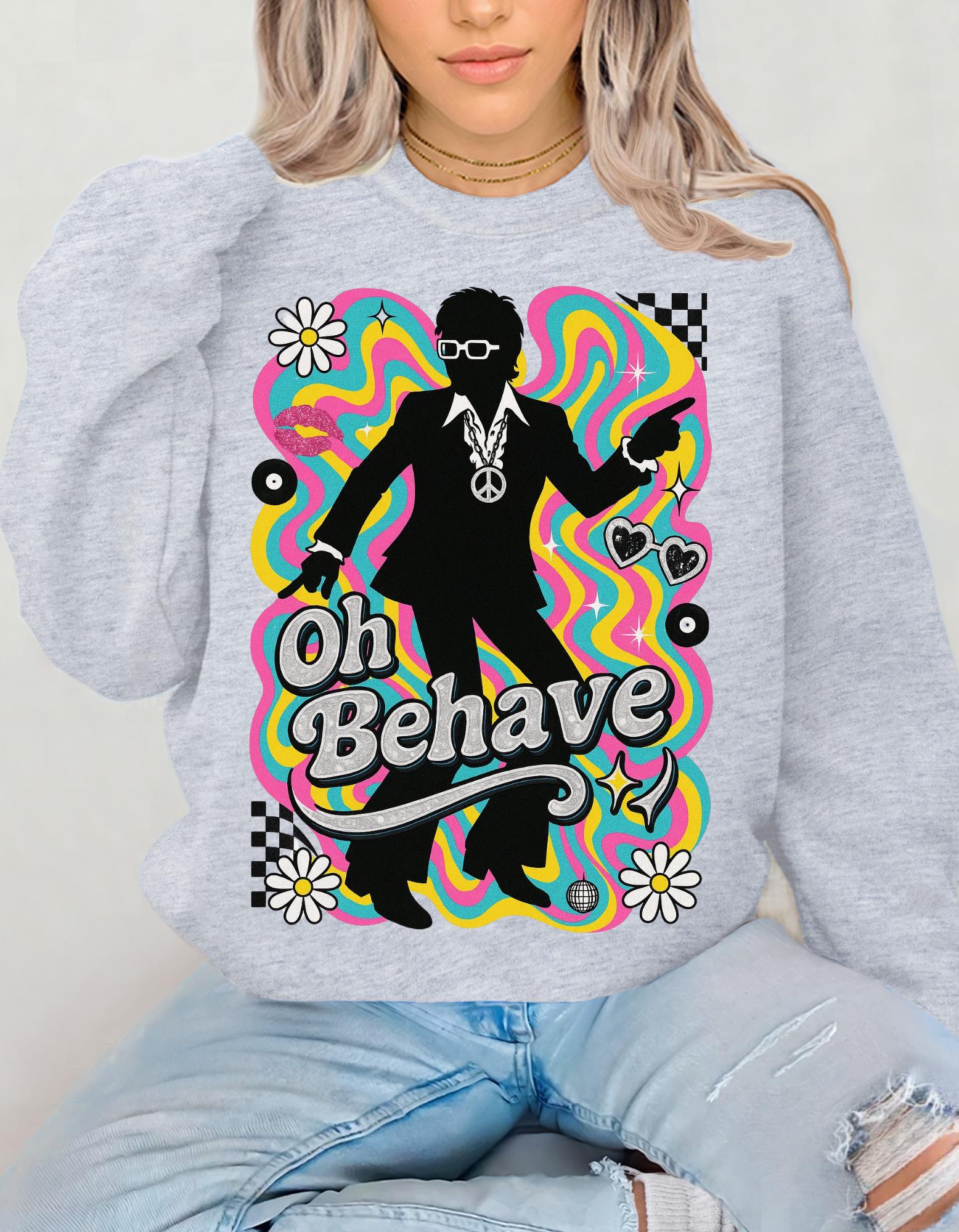 Retro 'Oh Behave' Sweatshirt | 60s Mod Style Peace Sign Pullover