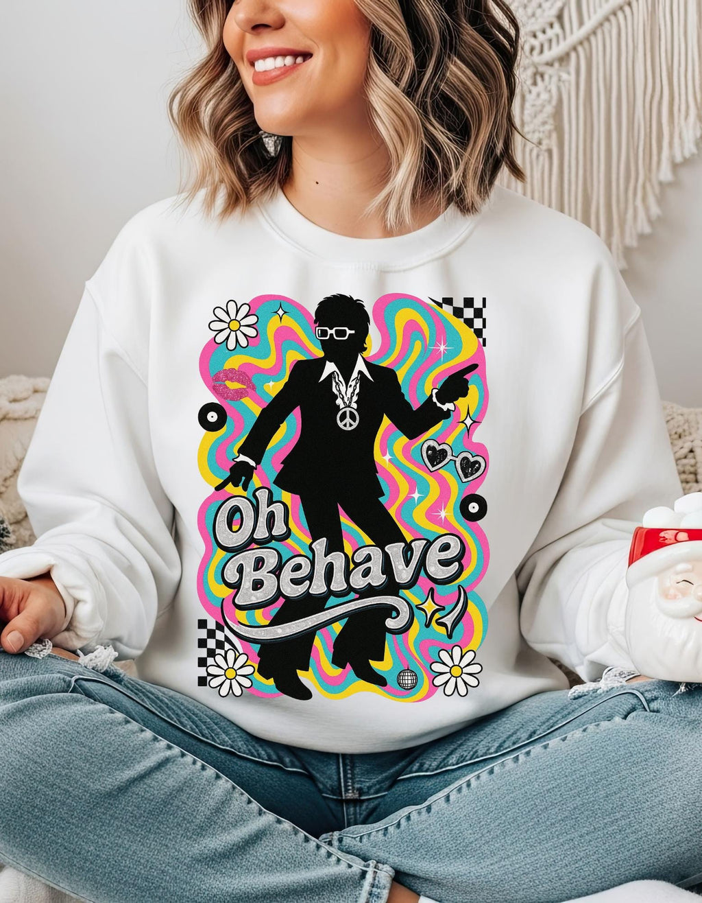 Retro 'Oh Behave' Sweatshirt | 60s Mod Style Peace Sign Pullover