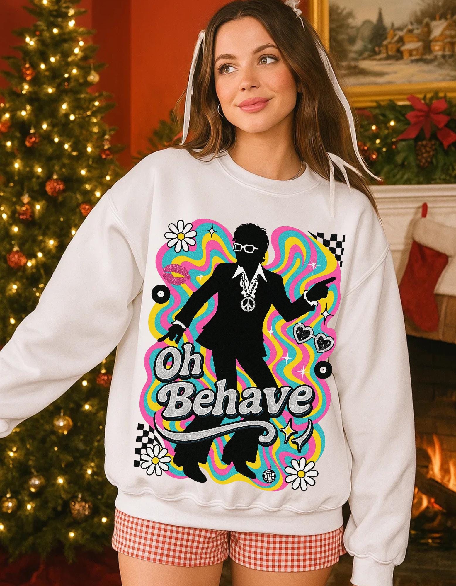 Retro 'Oh Behave' Sweatshirt | 60s Mod Style Peace Sign Pullover