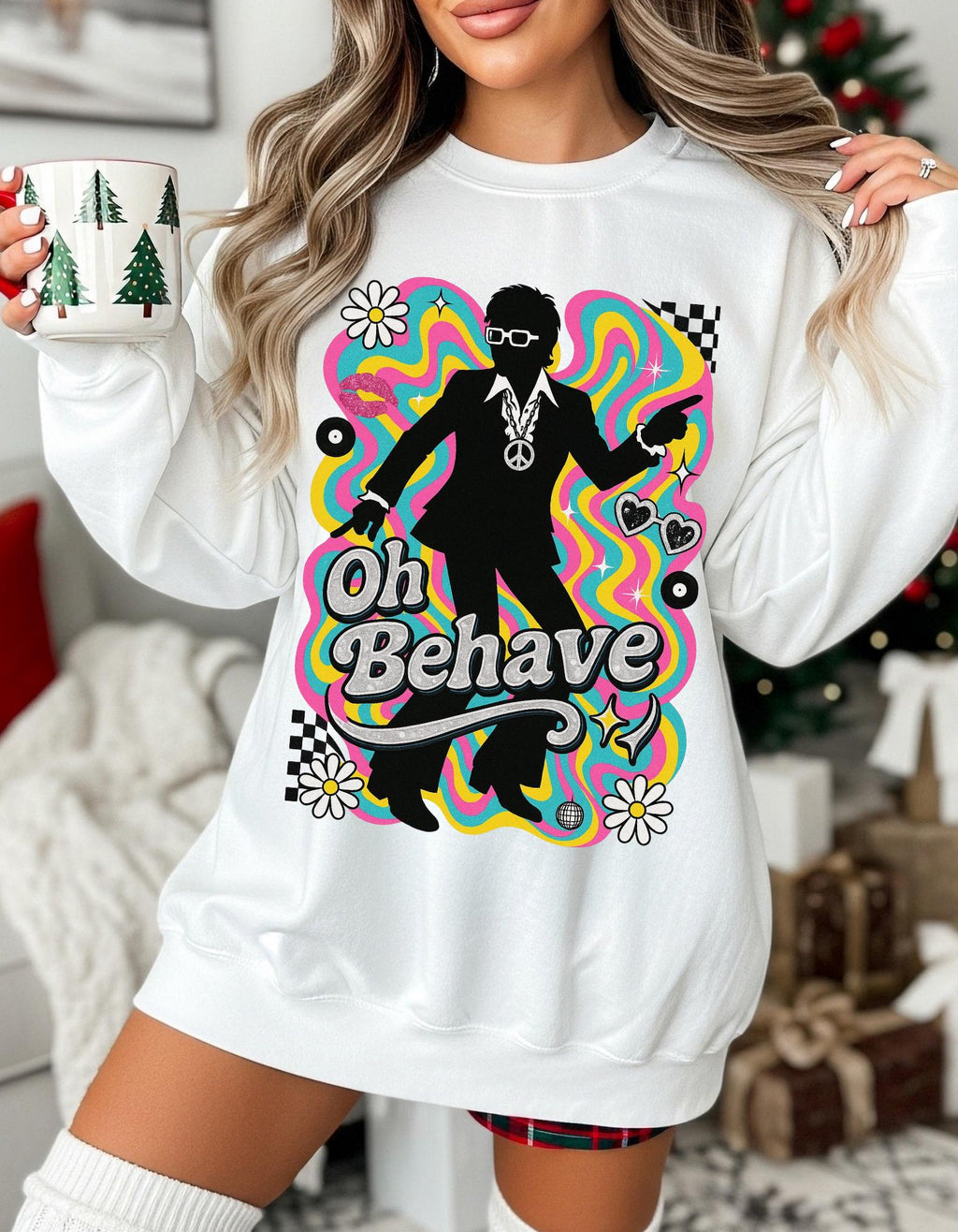 Retro 'Oh Behave' Sweatshirt | 60s Mod Style Peace Sign Pullover