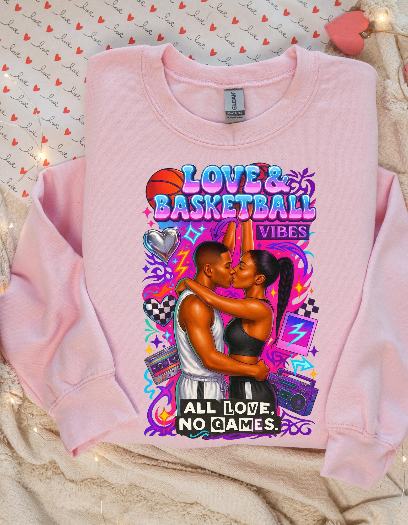 90s Black Love Basketball Romance Crewneck Sweatshirt Unisex Couples Matching Retro Streetwear Jumper