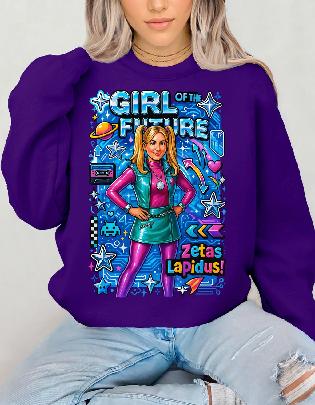 Girl of the Future Retro Space Crewneck Sweatshirt | Women Empowerment Graphic Apparel | Sorority Gift