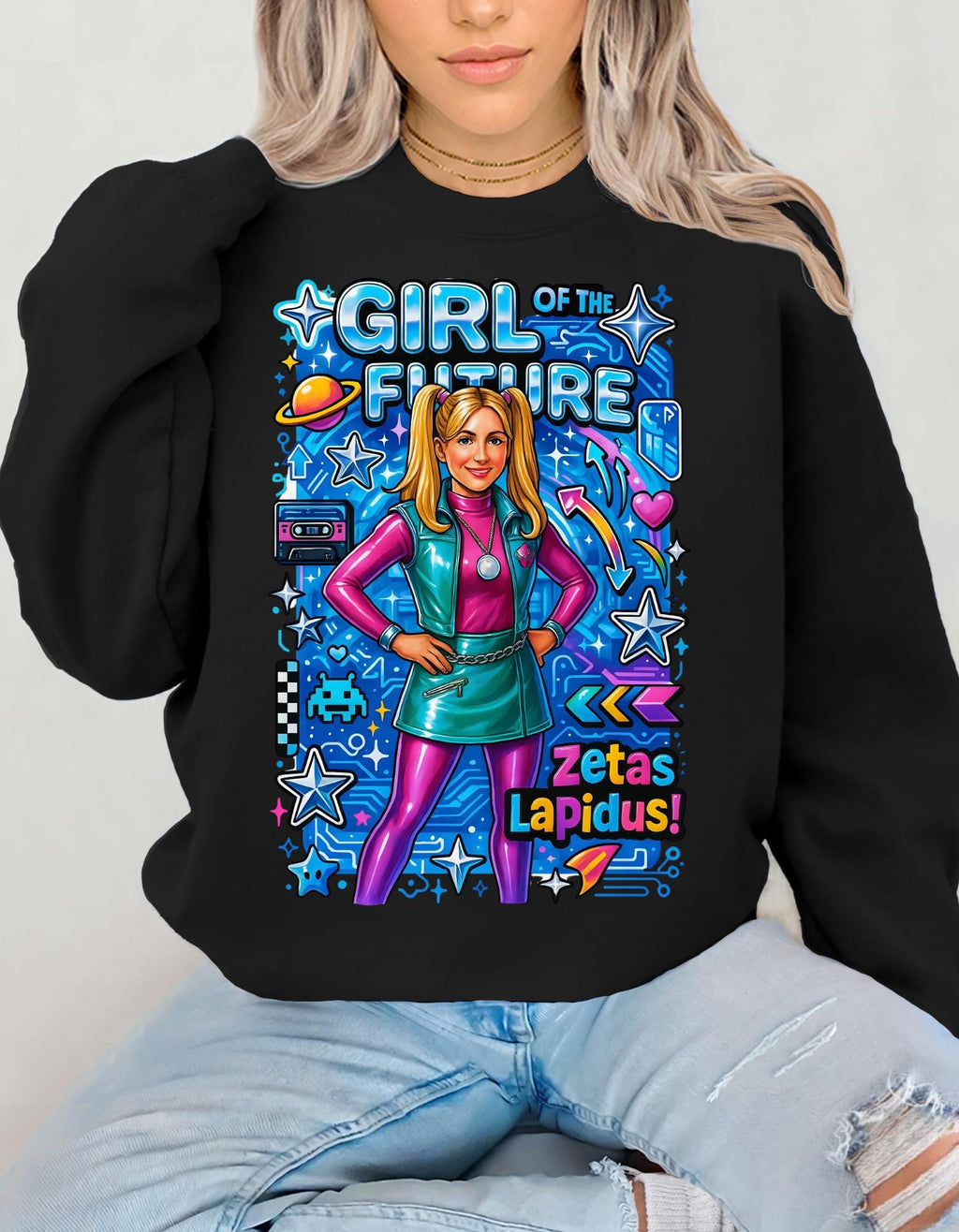 Girl of the Future Retro Space Crewneck Sweatshirt | Women Empowerment Graphic Apparel | Sorority Gift