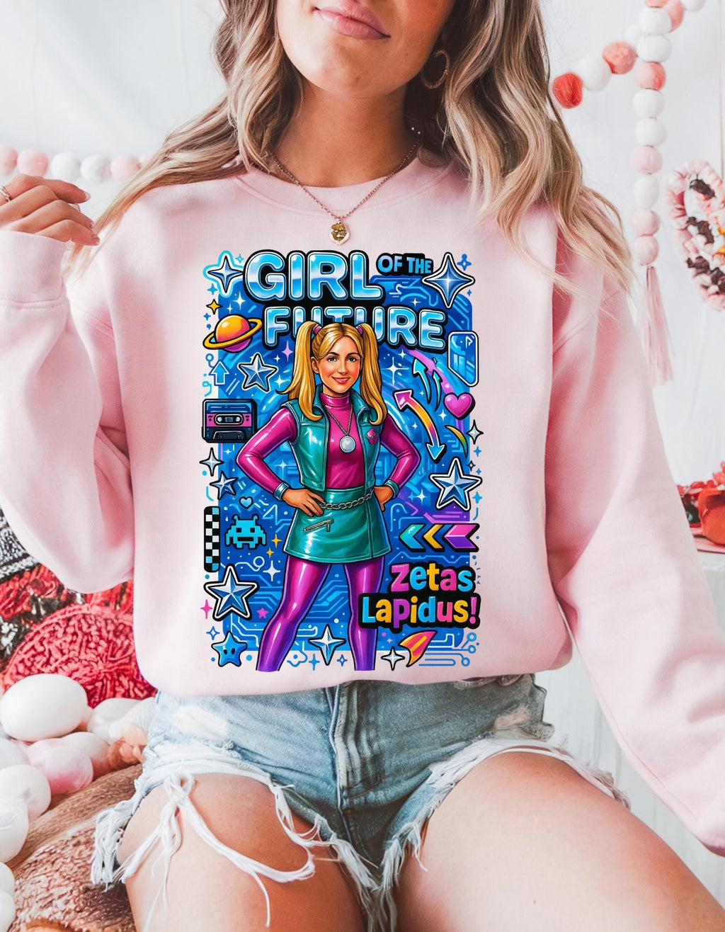 Girl of the Future Retro Space Crewneck Sweatshirt | Women Empowerment Graphic Apparel | Sorority Gift