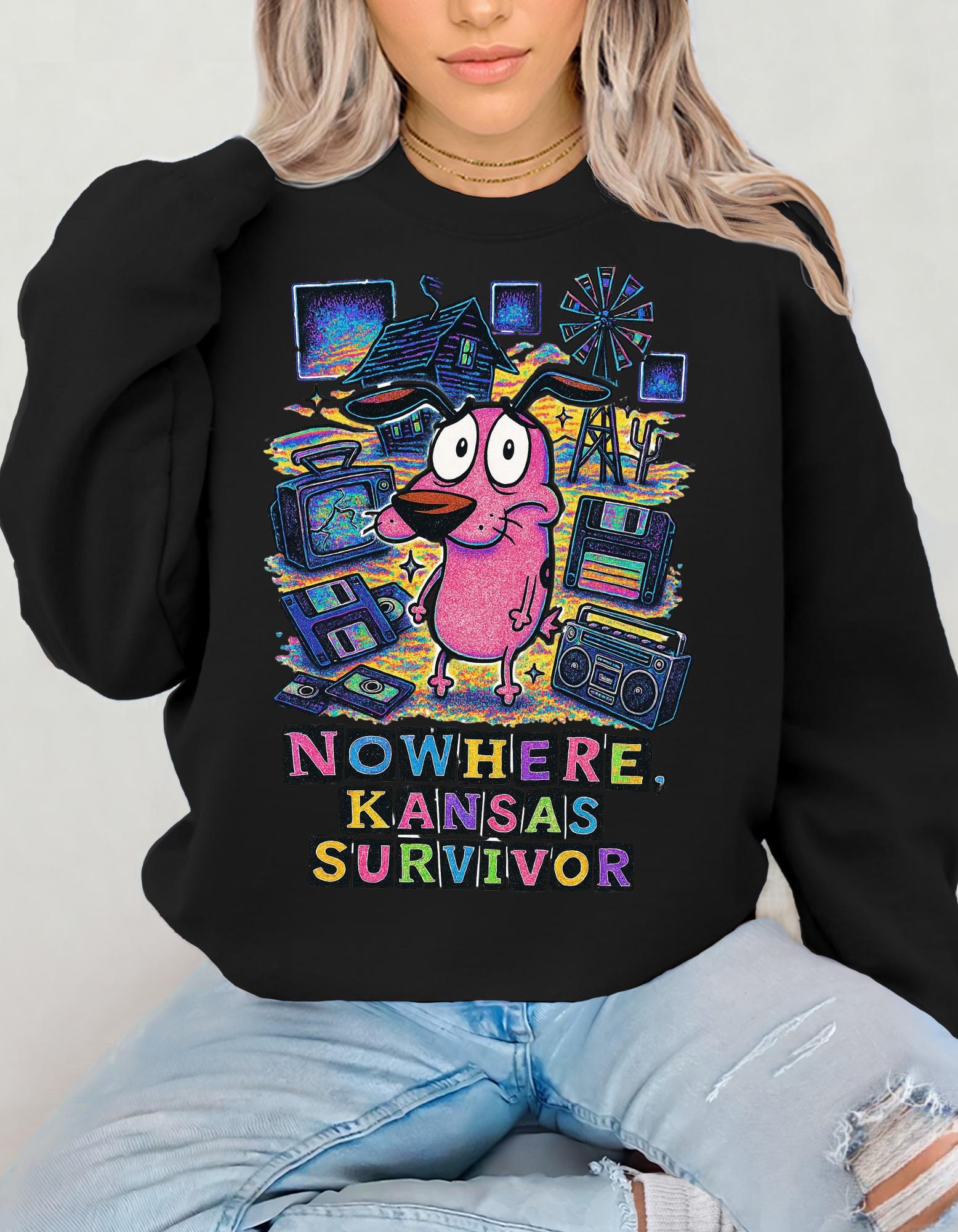 Nowhere Kansas Survivor Sweatshirt | Retro Cartoon Character Vintage Computer Graphic Pullover