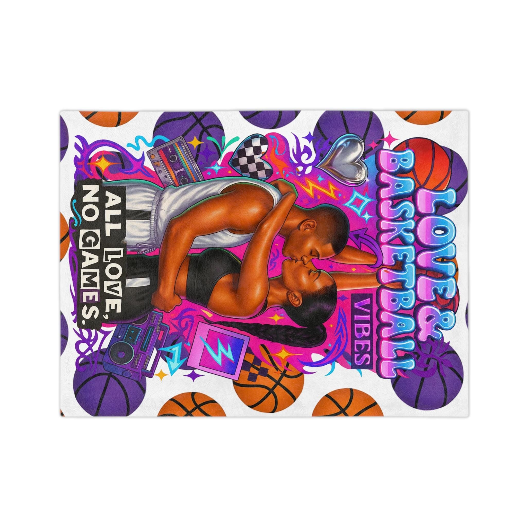 Love & Basketball Vibes Blanket | All Love No Games Velveteen Microfiber Throw Gift for Couples