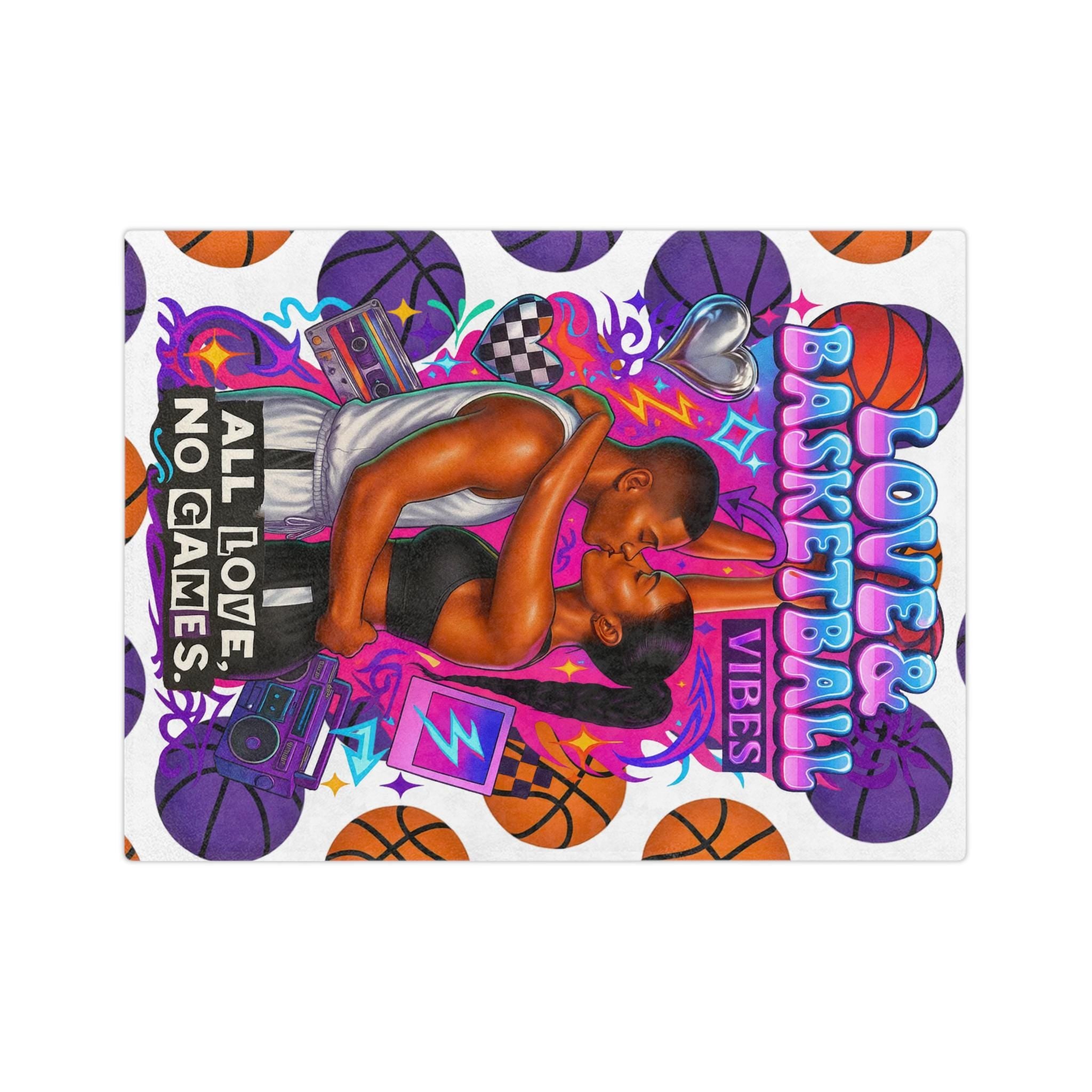 Love & Basketball Vibes Blanket | All Love No Games Velveteen Microfiber Throw Gift for Couples
