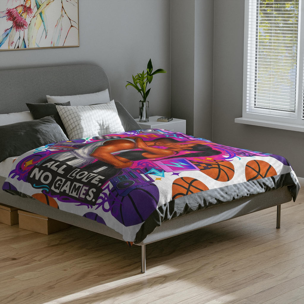 Love & Basketball Vibes Blanket | All Love No Games Velveteen Microfiber Throw Gift for Couples