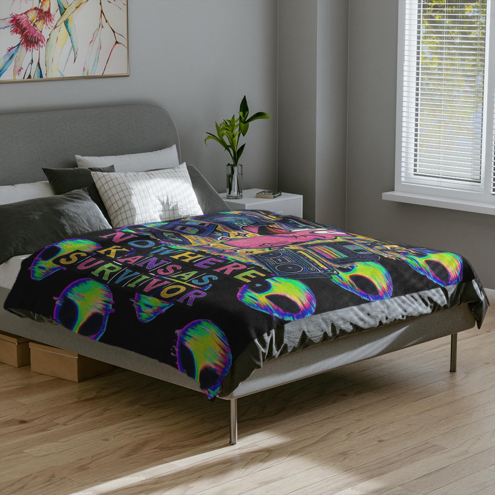 Nowhere Kansas Survivor Blanket | Retro Courageous Cartoon Design Microfiber Throw Gift