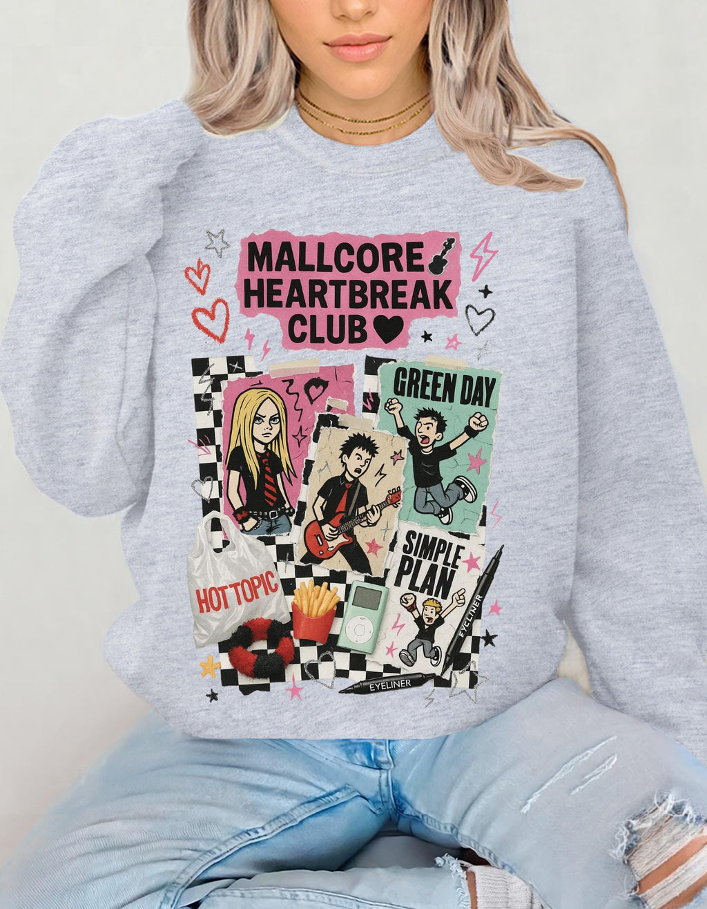 Y2K Pop Punk Graphic Sweatshirt | Mallcore Heartbreak Club Tee