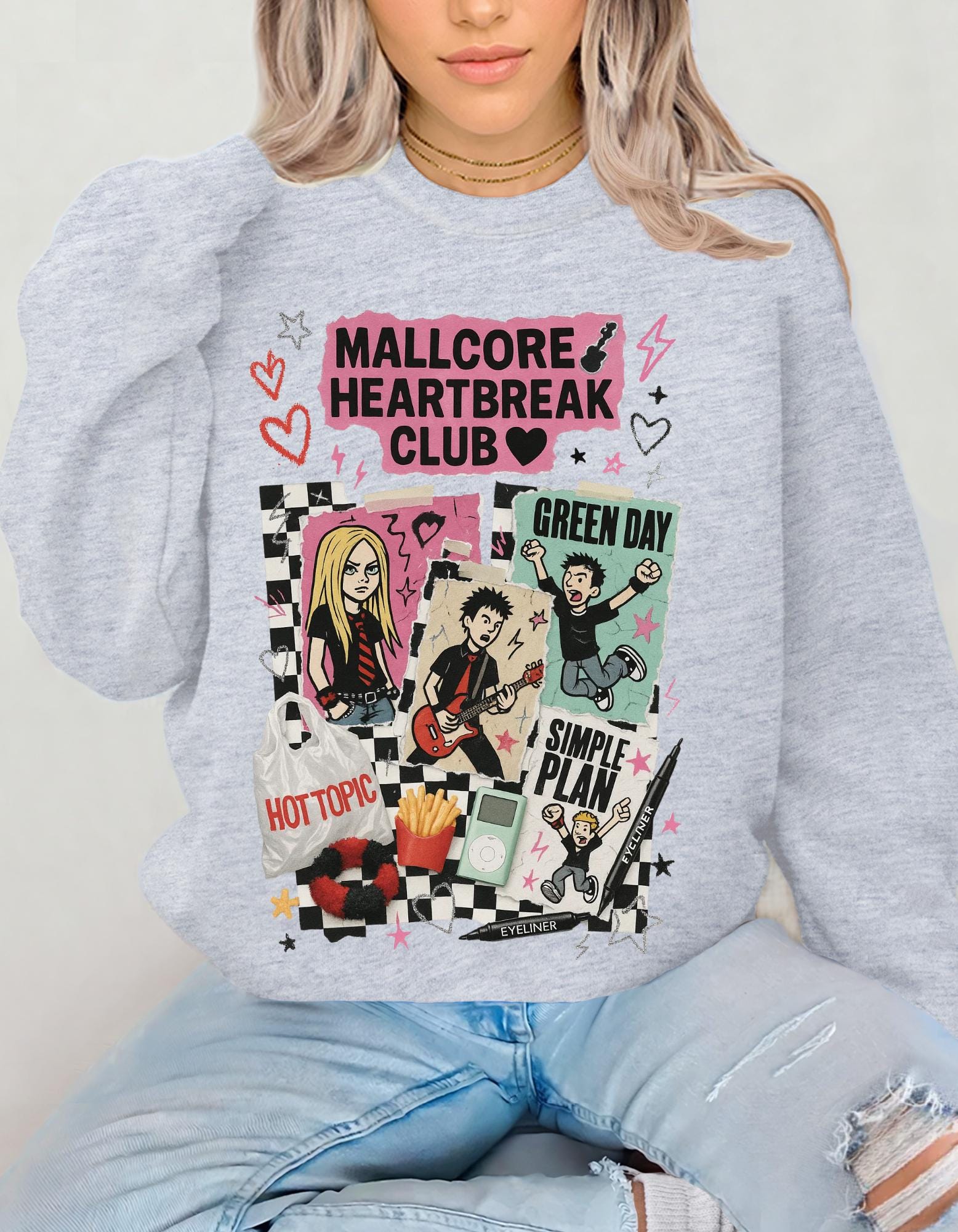 Y2K Pop Punk Graphic Sweatshirt | Mallcore Heartbreak Club Tee
