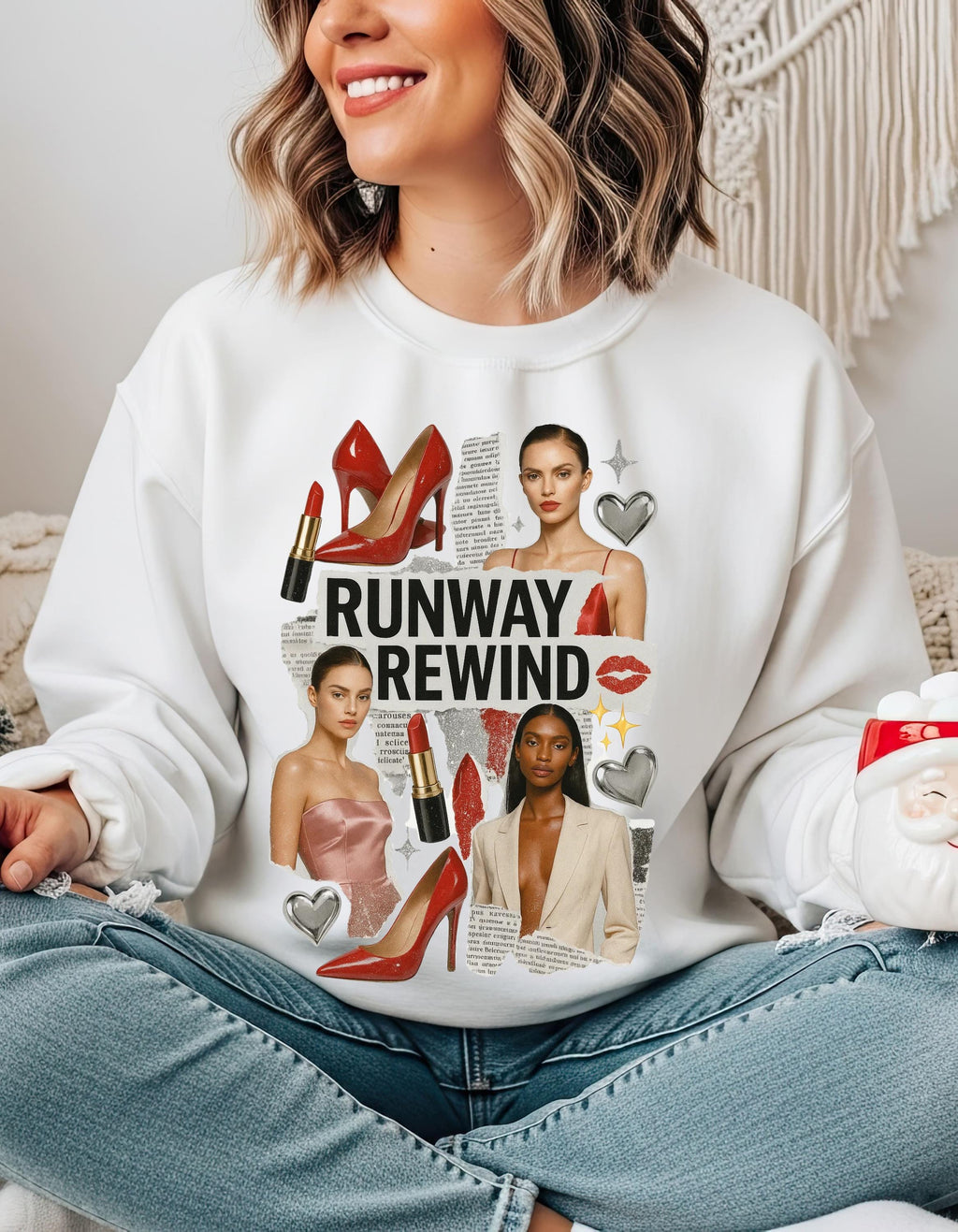 Fashion Model Runway Rewind Collage Sweatshirt | Designer Inspired Streetwear Pullover Top