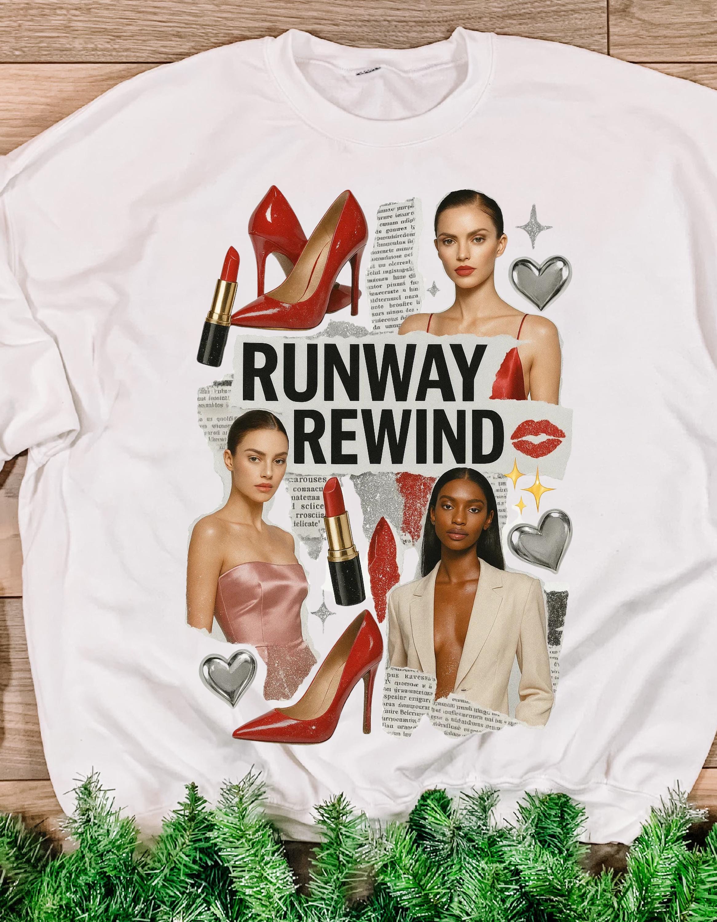Fashion Model Runway Rewind Collage Sweatshirt | Designer Inspired Streetwear Pullover Top