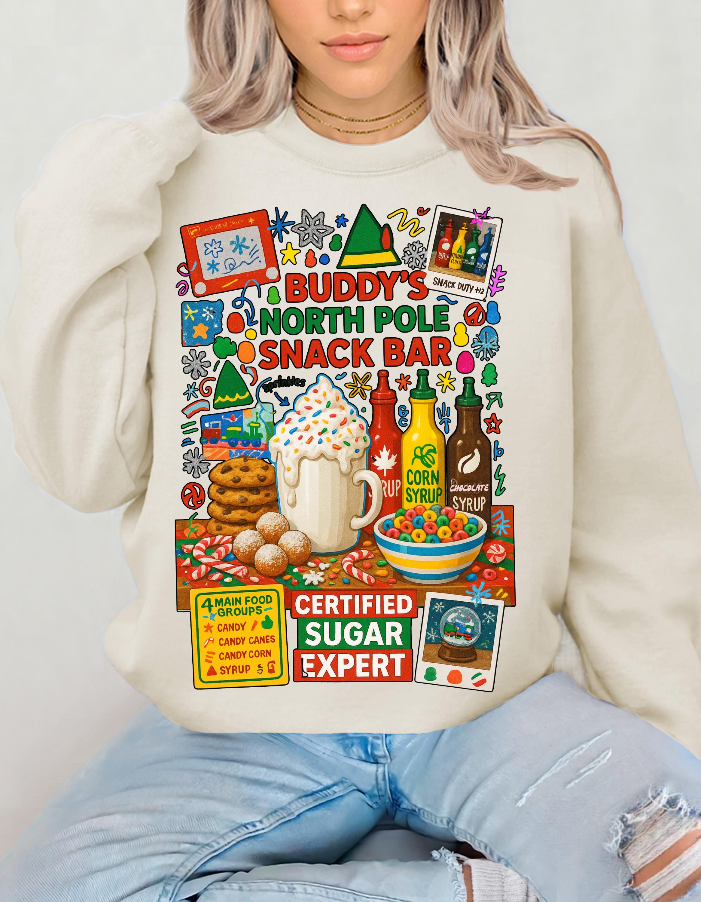 North Pole Snack Bar Certified Sugar Expert Christmas Holiday Sweatshirt Funny Winter Crewneck Gift