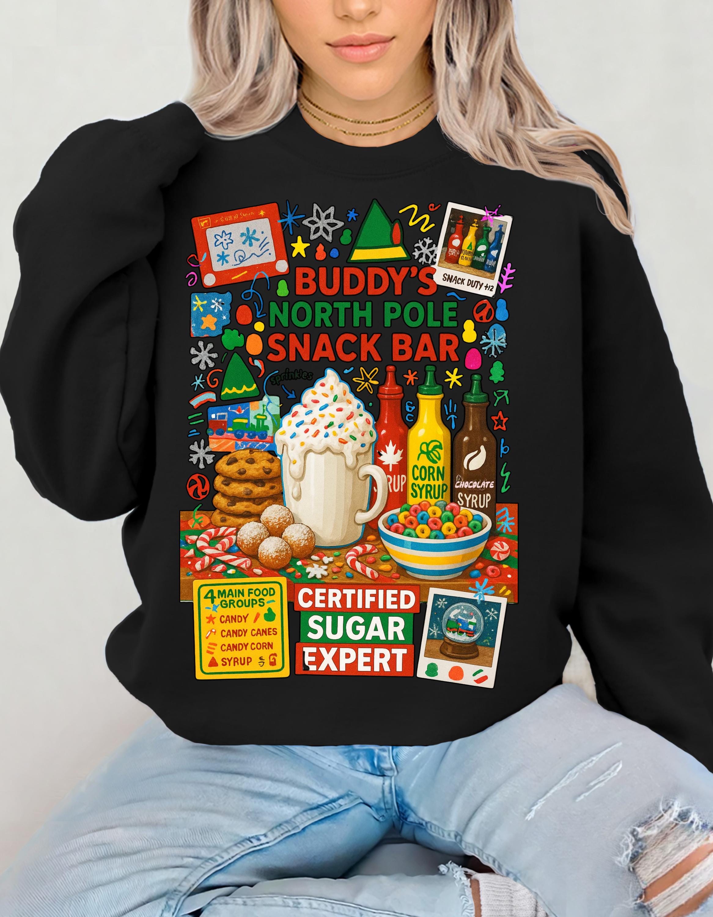 North Pole Snack Bar Certified Sugar Expert Christmas Holiday Sweatshirt Funny Winter Crewneck Gift
